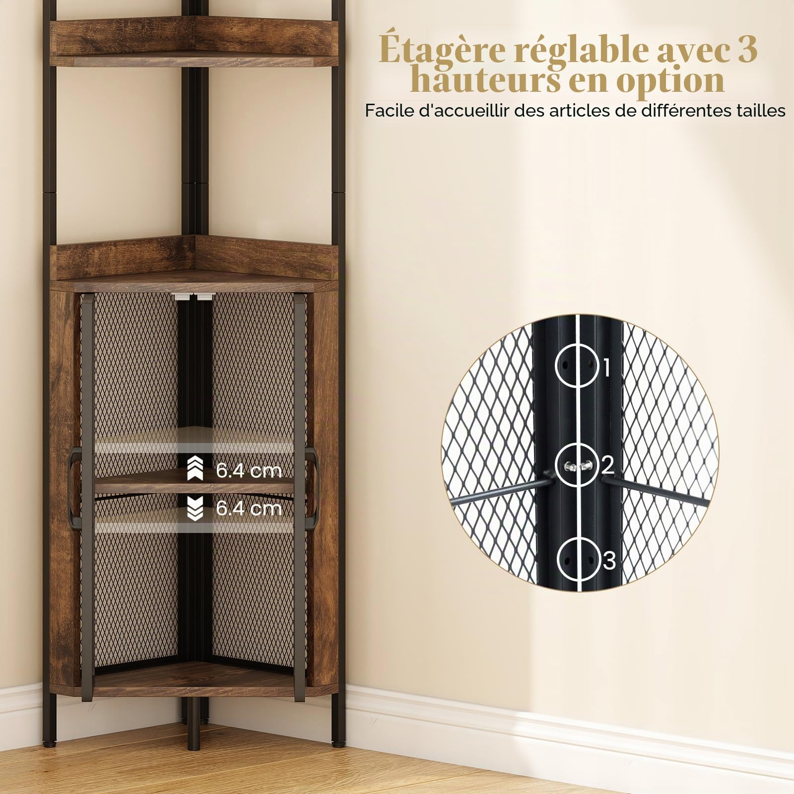 HOMASIS Étagère d'angle 170 cm avec 4 Niveaux et Armoire, en Bois, Étagère de Rangement, Bibliothèque, pour Salon, Bureau, Chambre à Coucher (Marron + Noir, 32 x 32 x 170 cm)