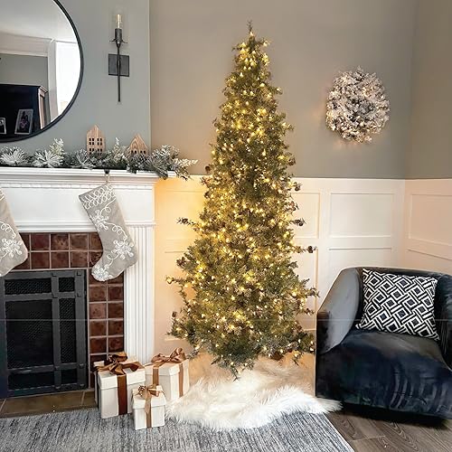 Miniatura 49 de Fraser Hill Farm Árbol de Navidad artificial flocado de abeto búfalo de 6.5 pies con doble luces LED multicolor y blanco cálido y soporte, árbol LED