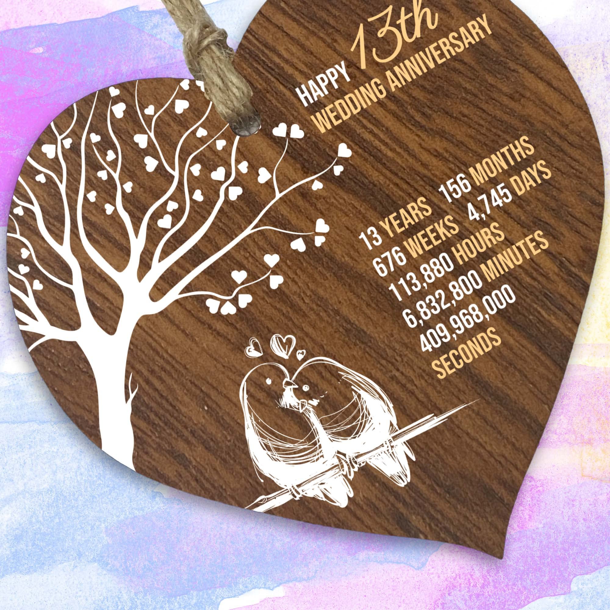 13th Wedding Anniversary Wooden Heart Plaque, Dark Wood Sign Keepsake, Celebrate Lace Anniversary Wife Husband Boyfriend Girlfriend Mom Dad, Plaque with Quotes Gifts from the Kids