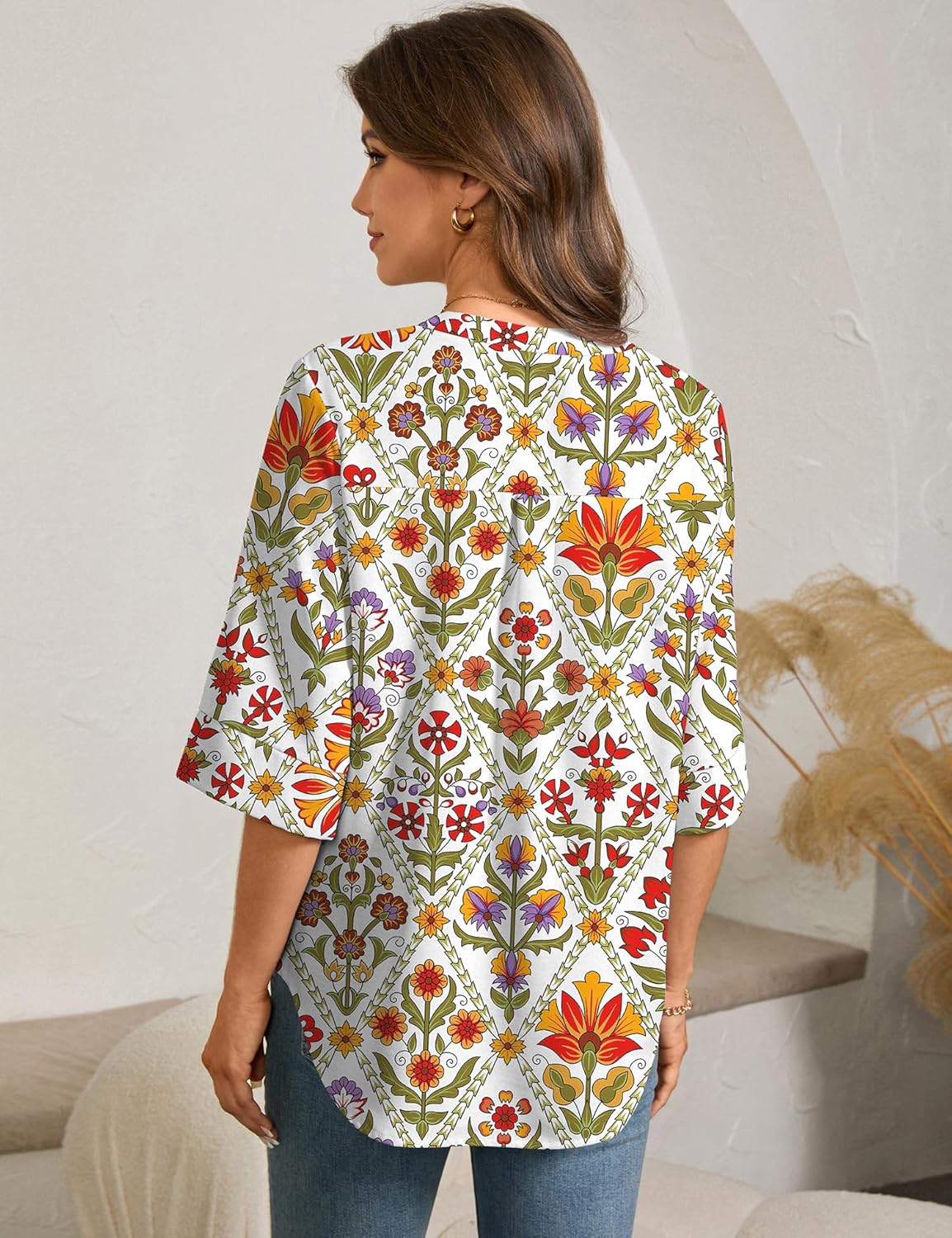 LOMON Women's Dressy 3/4 Length Sleeve Tops Business Casual Blouses Summer Tees Shirts - Image 3