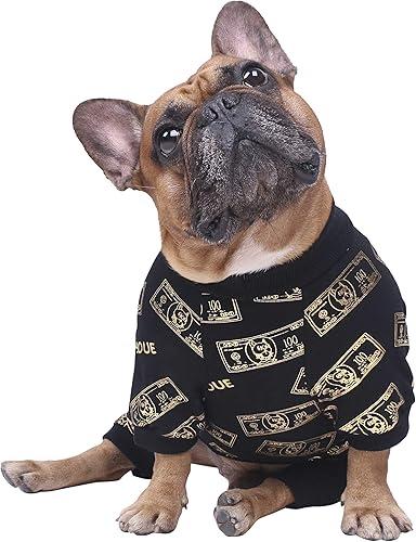 Miniatura 3 de iChoue Rich Dog Series - Pijama para mascotas, pijama para cachorros, Bulldog francés, Pug Boston Terrier, traje de mono - Dinero negro, S