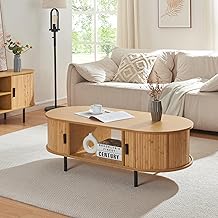 [en.casa] Tvedestrand Coffee Table with 2 Sliding Doors with Metal Legs, Sofa Table with Storage Space, 120 x 55 x 40 cm, Natural
