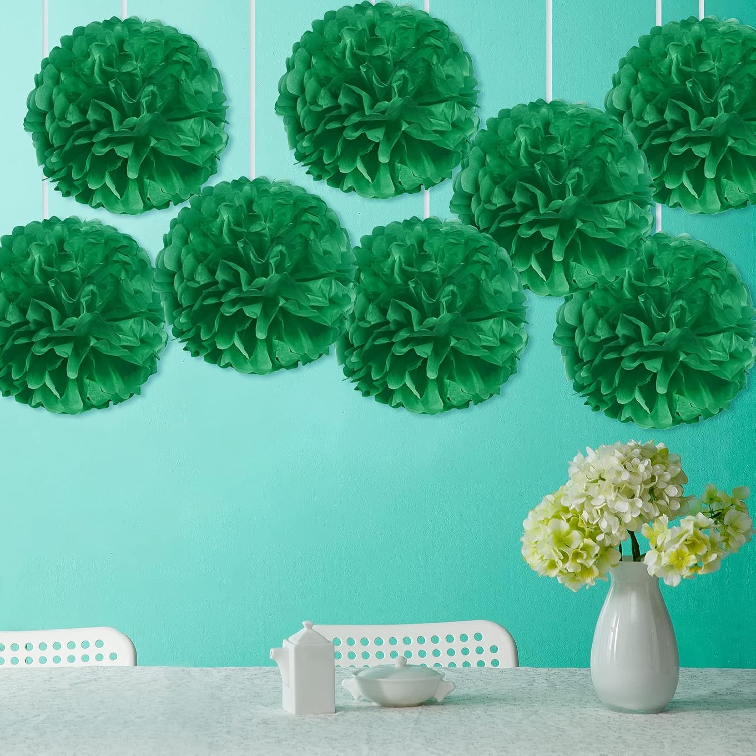 Hmxpls 10Pcs Tissue Paper Pom Poms Party Decorations, Tissue Balls Colorful Flowers Pom, Large Pom Poms for Wedding Birthday Celebration Outdoor Decoration - (Green 10") : Home & Kitchen
