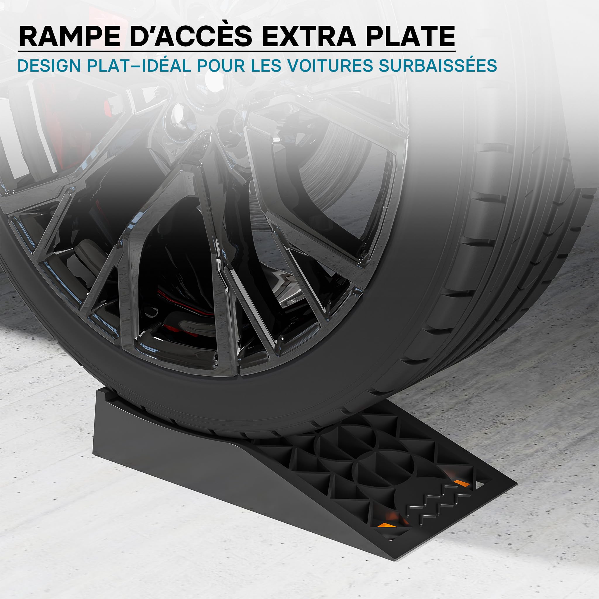 Wiltec Lot de 2 rampes voiture d’accès extra plates – 430 x 235 x 80 mm – en PP robuste – capacité max. 3 t – Cales de roue véhicule chargement accès Caravane Camping car Remorque