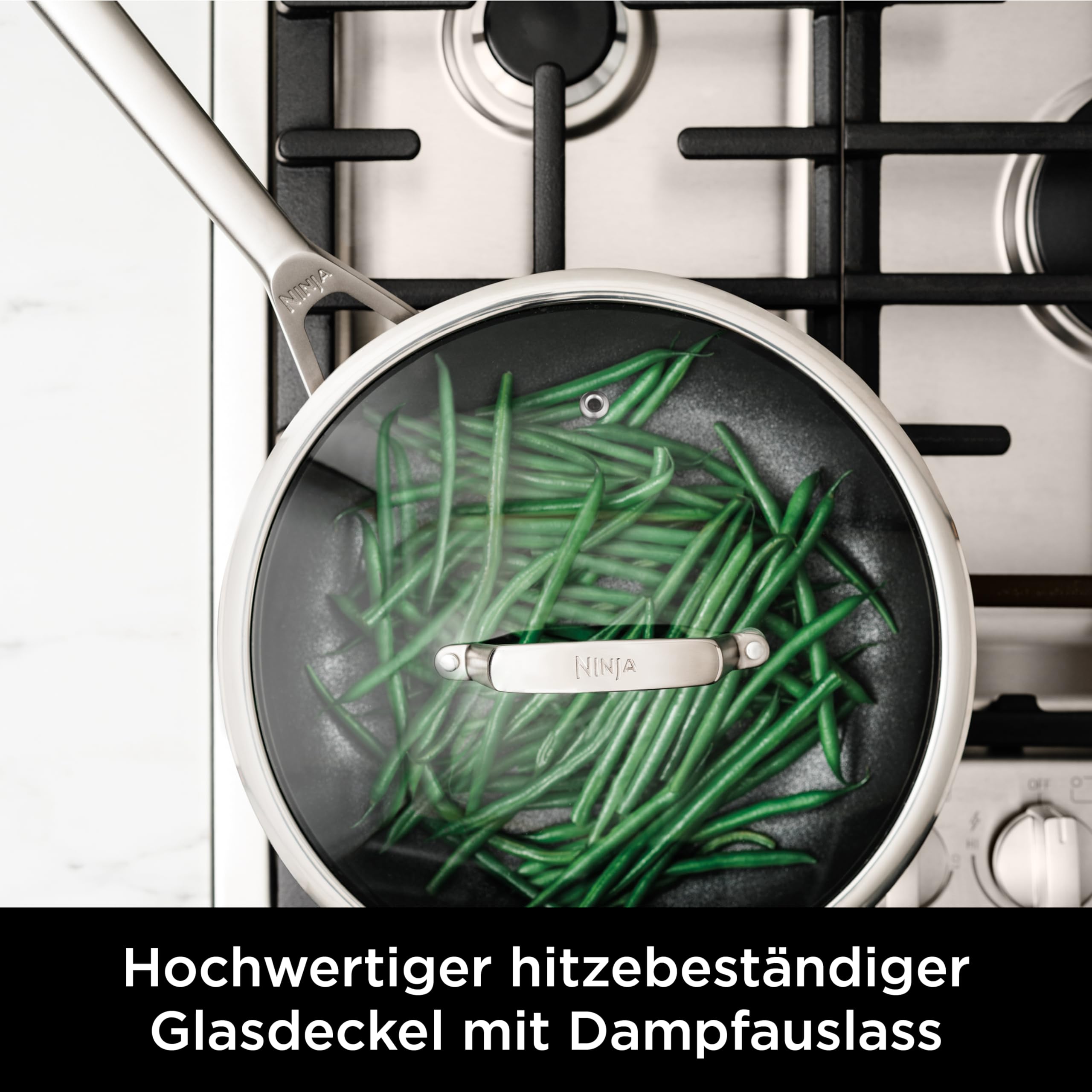 Ninja Foodi ZEROSTICK Edelstahl-Bratpfanne 26cm, langlebig, antihaftbeschichtet, induktionsgeeignet, backofen- und spülmaschinenfest, C60126EU