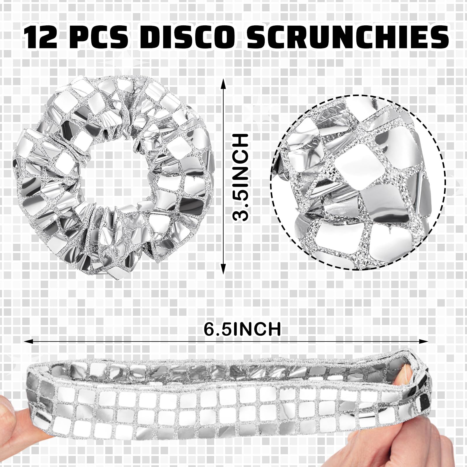 Lyrow Haargummis mit Discokugeln, Pailletten, metallisch, Haargummis, Pferdeschwanz-Halter, Handgelenkbänder, Discokugel-Kopfschmuck, 70er-Jahre-Stil, Disco-Haarschmuck für Mädchen und Frauen,