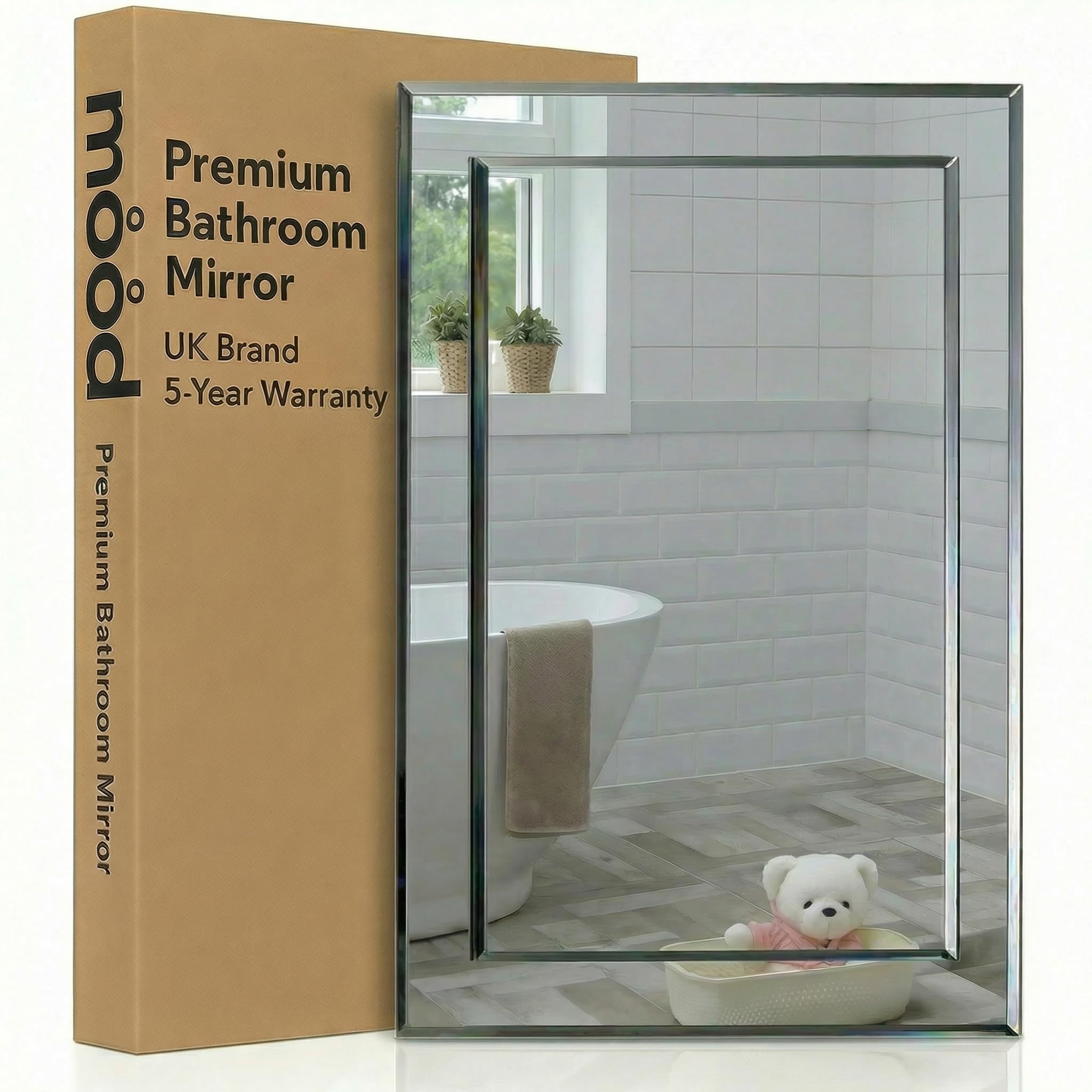 Neue Design Mood® Premium Rectangular Bathroom Mirror, Anti-Rust Wall Mounted Bevelled Frameless Mirrors, Hangs Both Ways, Double Layer of Glass, Toilet Bedroom Hallway, (70cm x 50cm)