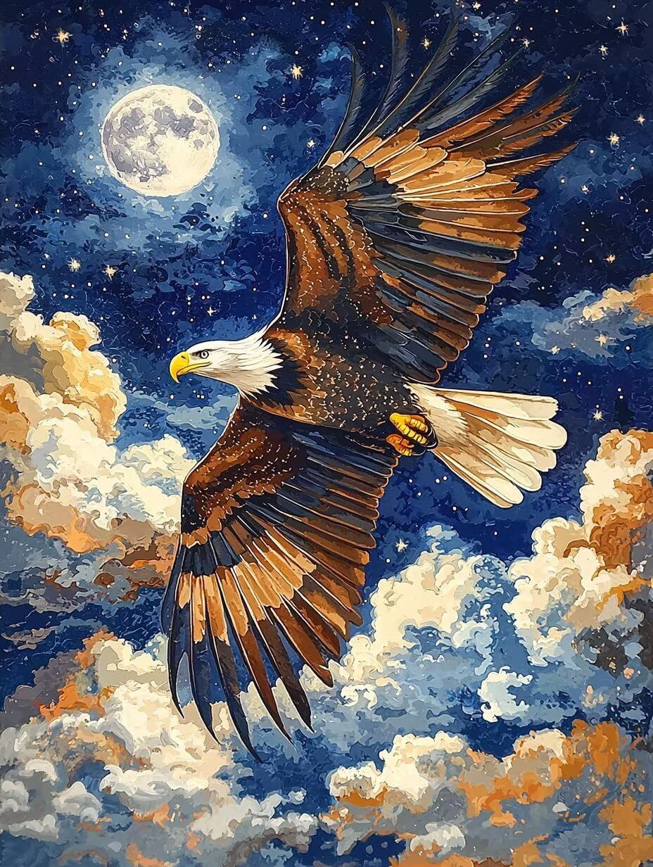 Adler bei Mondlicht Malen Nach Zahlen Erwachsene Anfänger, 60x80cm c-1114
