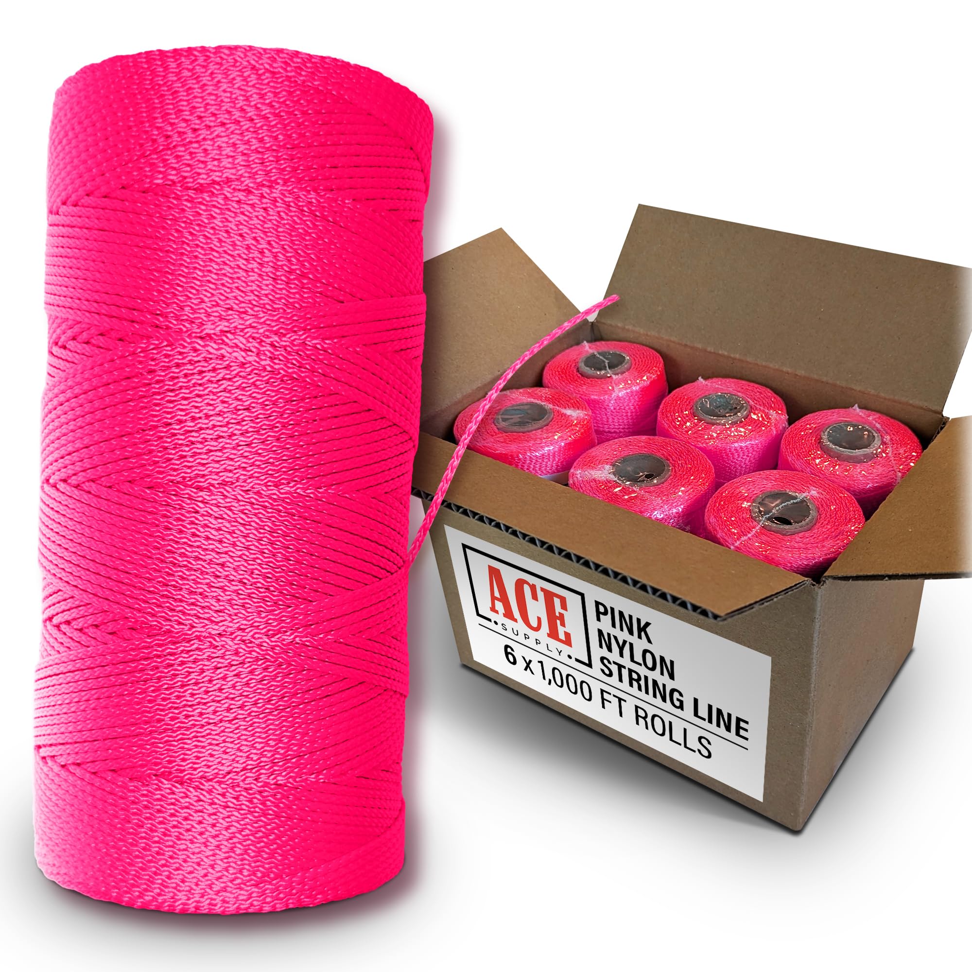 Pink Mason Line String Line - #18 Braided Nylon String - 6,000 Ft Length - Nylon Twine for Gardening Or Masonry Tools - Perfect Construction String for A String Level, Twine String for Gardening