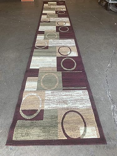 Miniatura 9 de Alfombra moderna larga contemporánea para corredor, diseño geométrico verde burdeos y beige, 1497 (32 pulgadas x 15 pies 10 pulgadas)