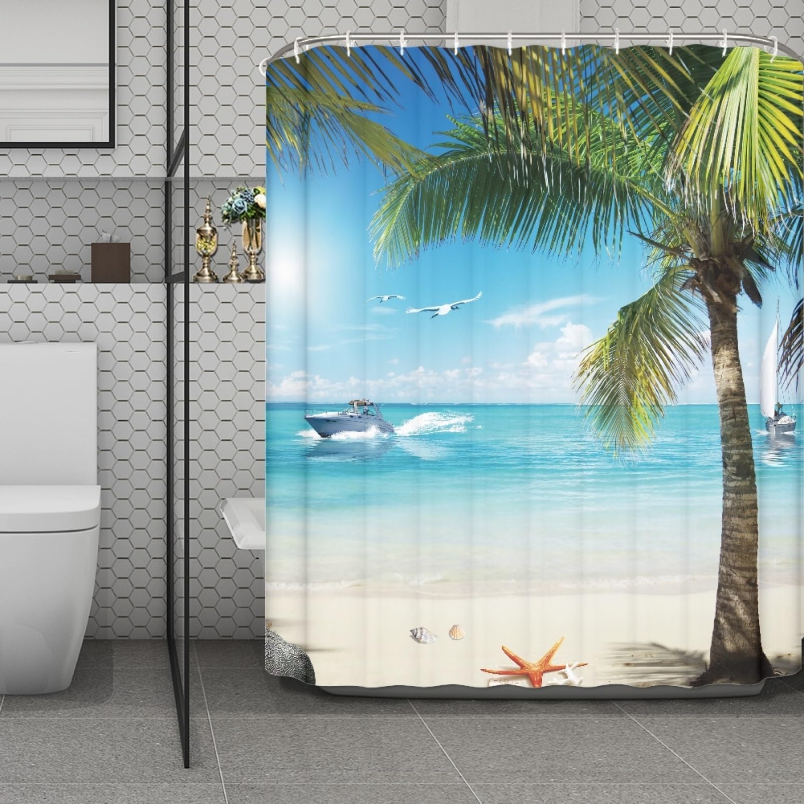 Rideau douche imperméable 200x240 séchage rapide avec crochets