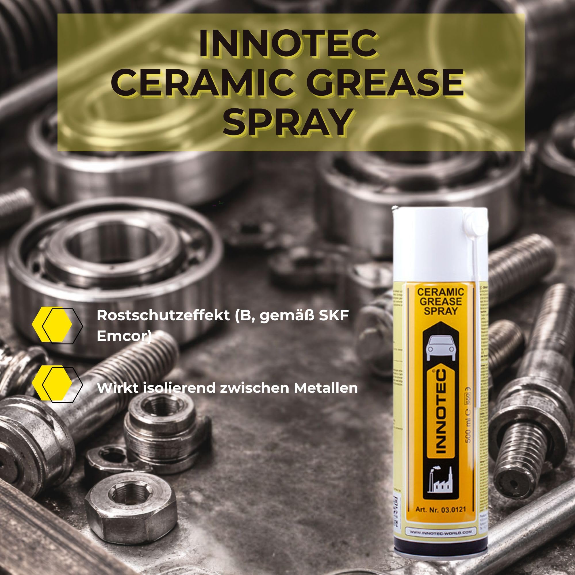2 pezzi Innotec Ceramic Grease Spray – Grasso ceramico resistente alla pressione – Lubrificante ad alta temperatura per carichi estremi – Montaggio e manutenzione di sistemi di frenatura, sistemi di