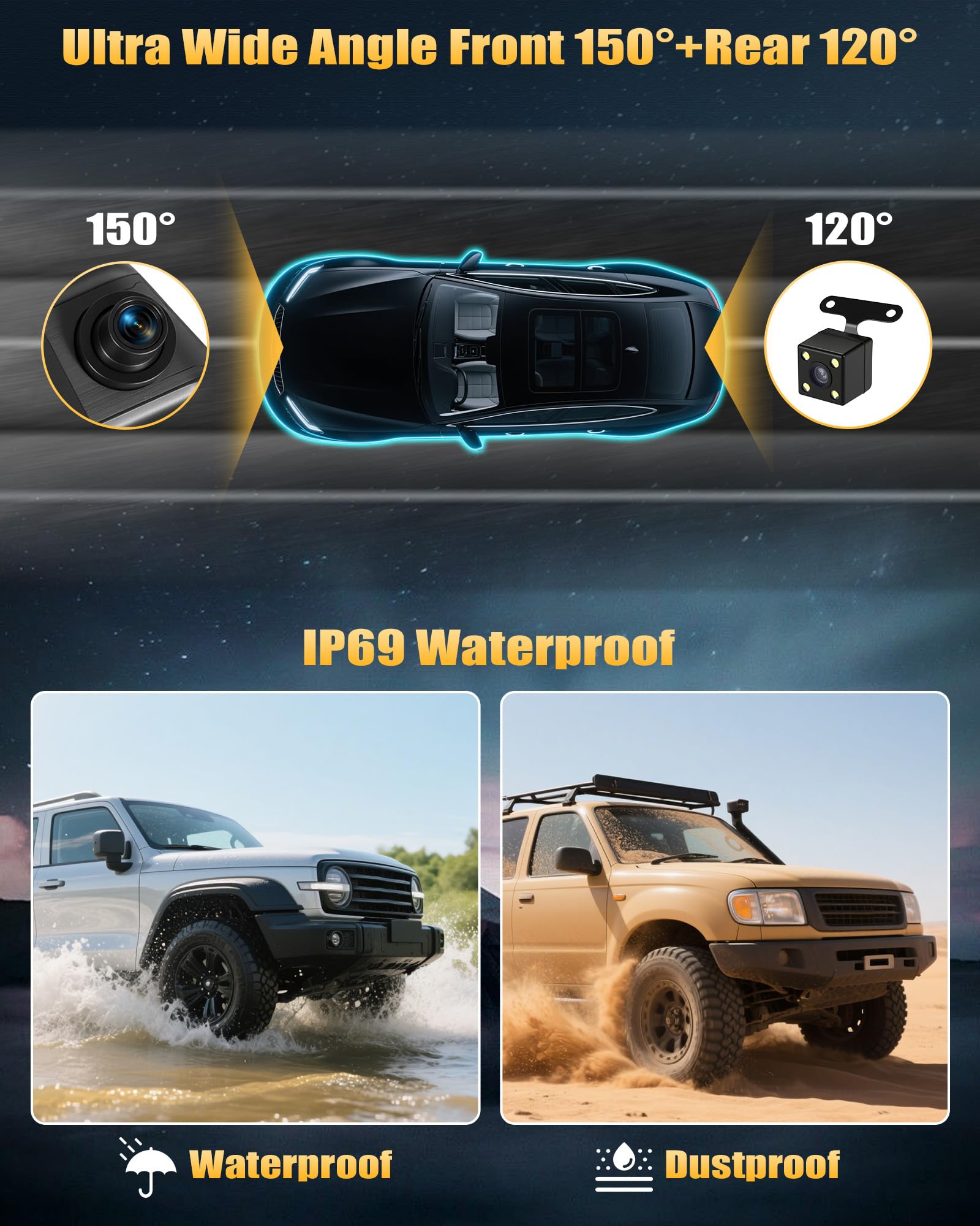 CAMECHO 9.66'' 1080P Écran Tactile Dashcam Retroviseur Voiture, Double Dash Cam Avant et arrière, Vision Nocturne Camera Embarquée Voiture avec Détection de Mouvement, Compensation d'exposition