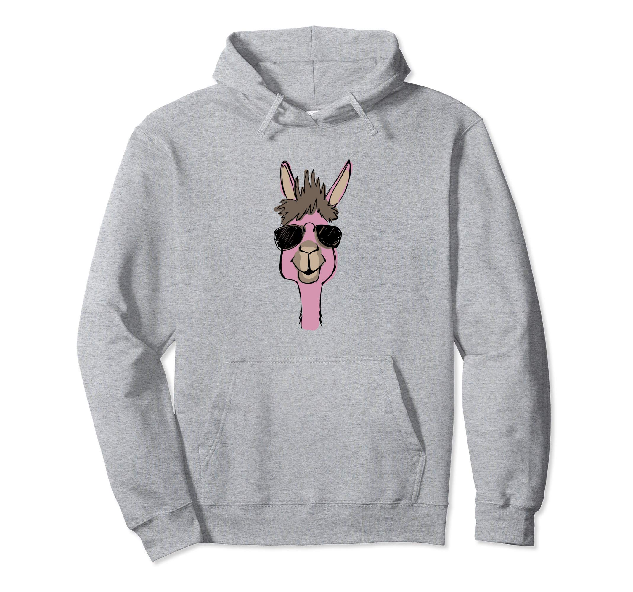 Cool Pink Llama Face Funny Alpaca with Sunglasses Pullover Hoodie