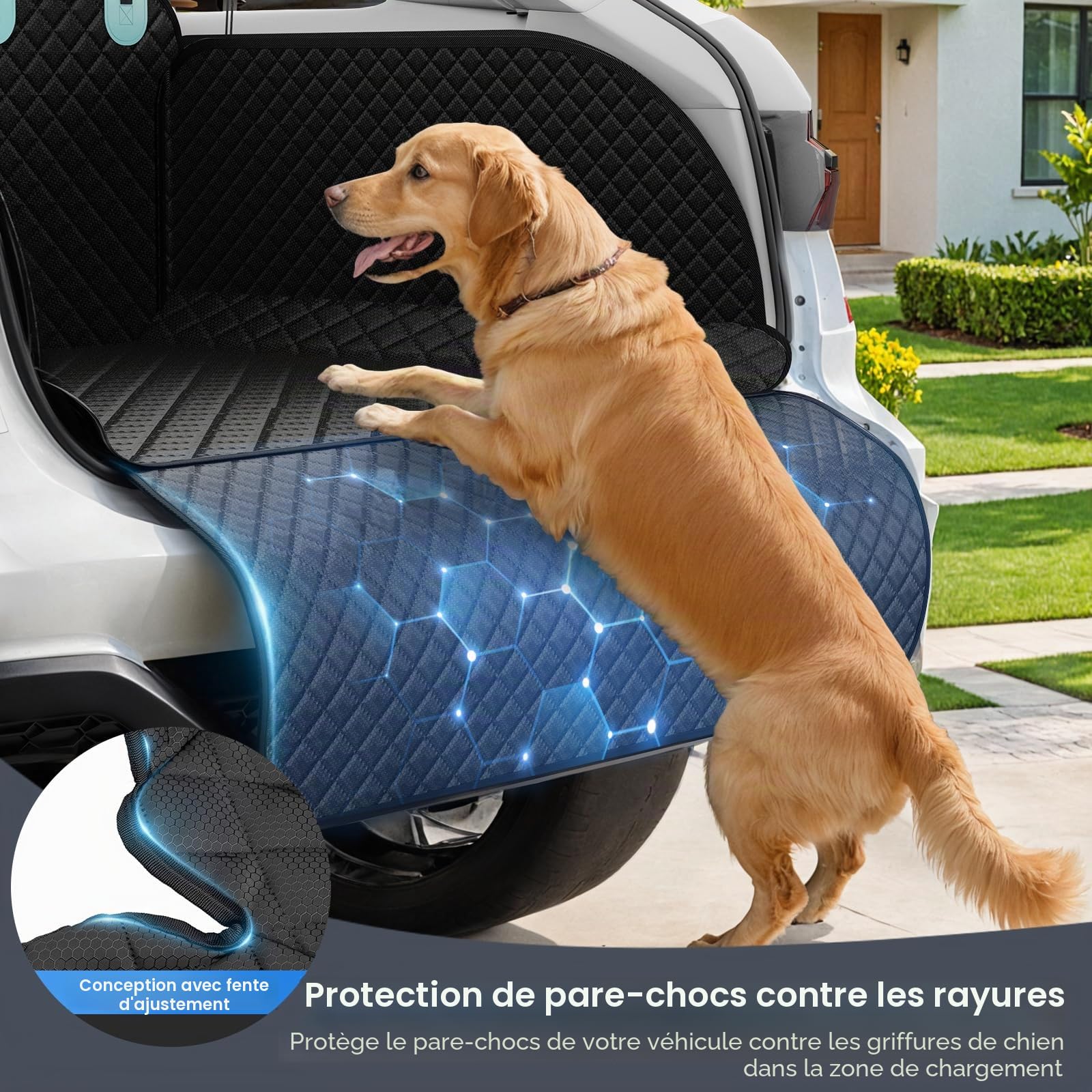 Doublure de coffre pour chiens avec panneaux latéraux plus hauts, housse de coffre imperméable avec tissu Oxford anti-rayures pour chien, avec protection à rabat pare-chocs, antidérapant,