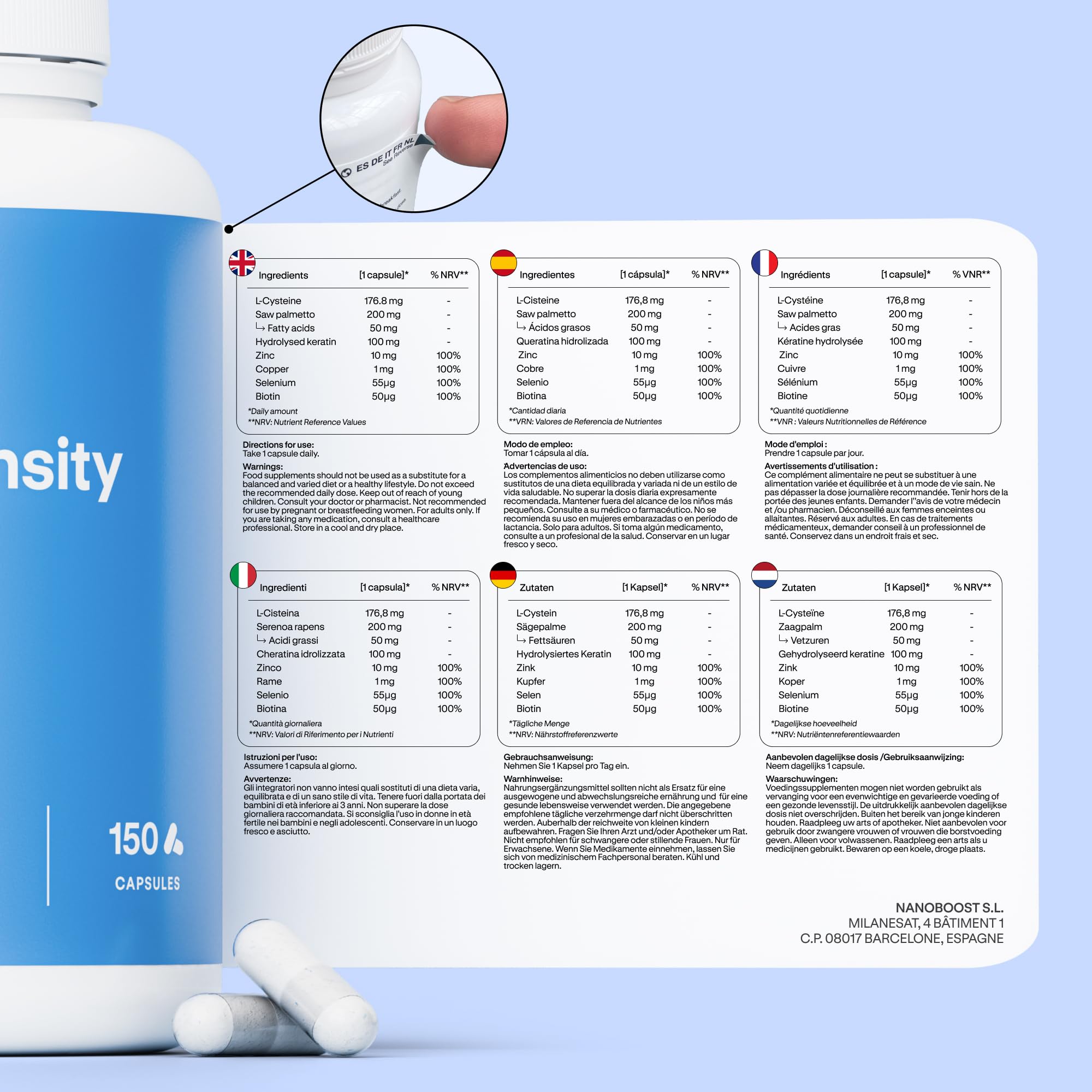 Hair Density Anti-chute Cheveux | Biotine, Saw Palmetto, Kératine, Zinc | 150 gélules | 5 mois | Avec Cystéine, Sélénium et Cuivre | Croissance des cheveux, Freine la chute des cheveux Femme et Homme