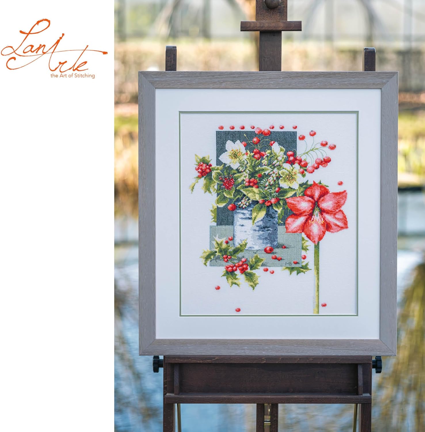Lanarte Counted Cross Stitch Kit Complete Set Amaryllis Merry Embroidery Craft Home Decoration Gift DIY Approx. 39 x 51 cm Counted Cross Stitch Embroidery
