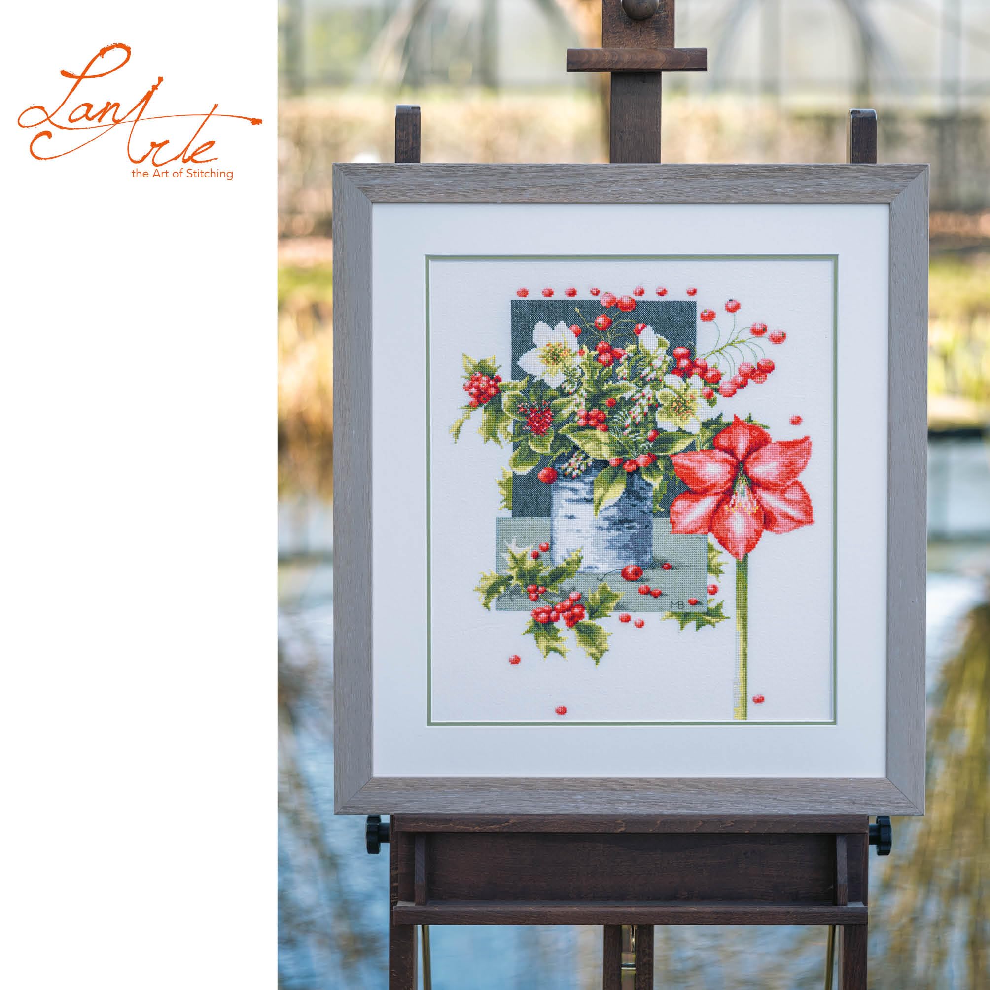 Lanarte Kit Punto Croce Contato HOLLY JOLLY AMARYLLIS Decorativi Per Pareti ca. 39 x 51 cm Set Fai Da Te Creativo Adulti Ricamo Casa Decor Arte Da Parete Kit Per Hobby Cross Stitch