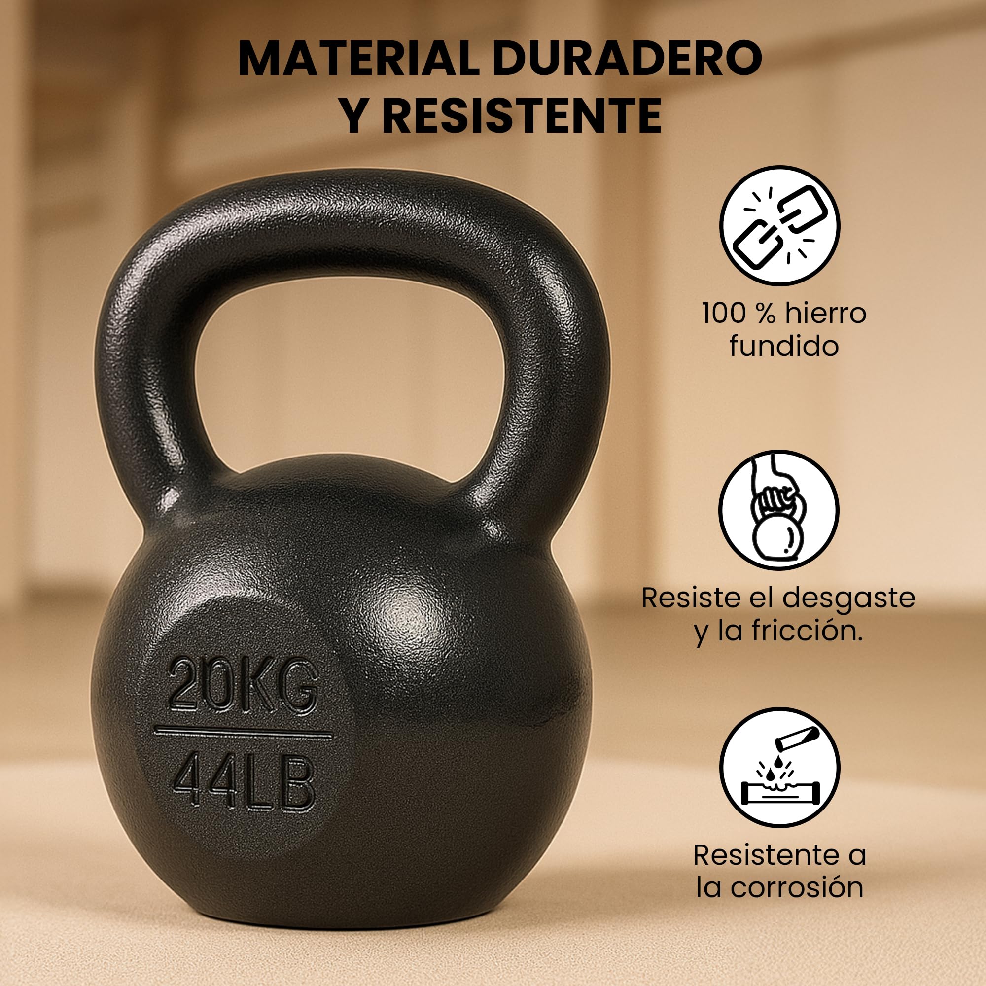 unycos - Pesa Rusa de Hierro Fundido, Kettlebell de 4 kg-20 kg | Revestimiento Duradero, Mango Amplio para Ejercicios y Entrenamientos de Musculación, Culturismo y Fitness, Gimnasio en Casa (Negro)