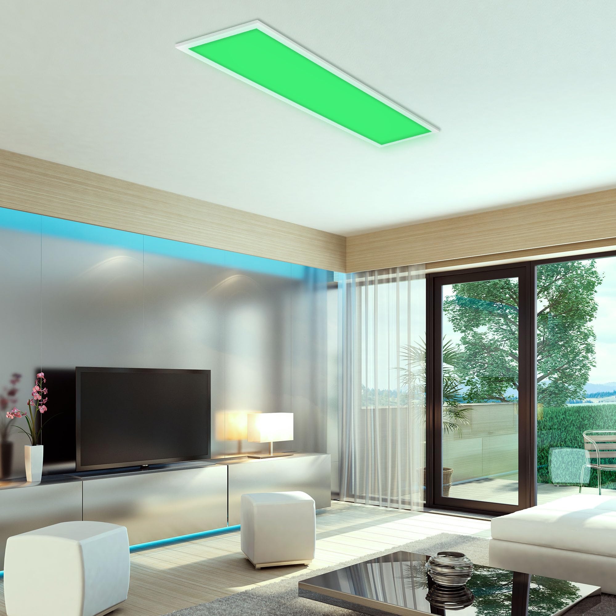 Briloner - Lampada da soffitto LED piatta con telecomando, luce RGB, regolabile da bianco caldo a bianco freddo, plafoniera LED, lampada da soggiorno, pannello LED, cucina, 100x25x6,6 cm, bianco