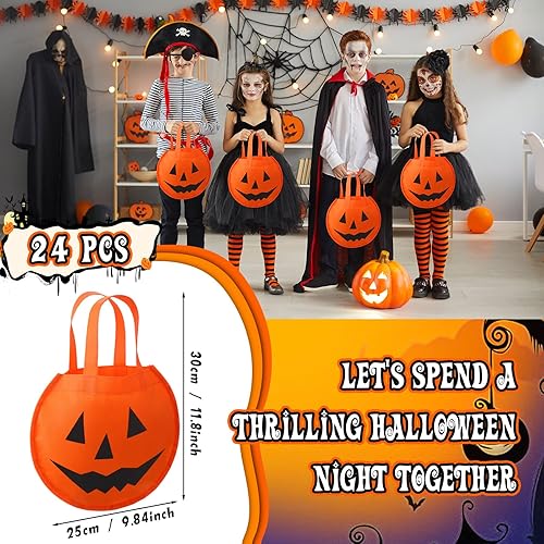 Miniatura 3 de Cunno 24 bolsas de recuerdo de fiesta de Halloween de 11.8 x 9.8 pulgadas, bolsas de calabaza, cara de calabaza, bolsa de regalo con asas, bolsas de