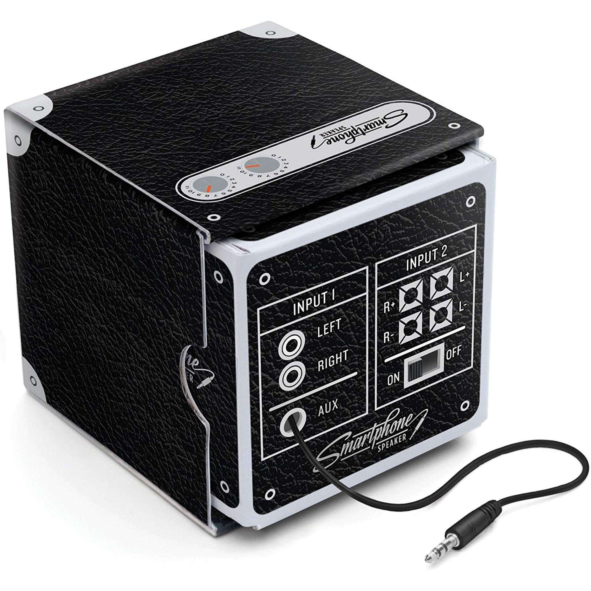Luckies of London Smartphone Speaker 2.0 - Battery Powered Portable Speaker for MP3 Playing Devices and Mobile Phones with Headphone Jack - Up to 30 Hours Playtime, Black Leather