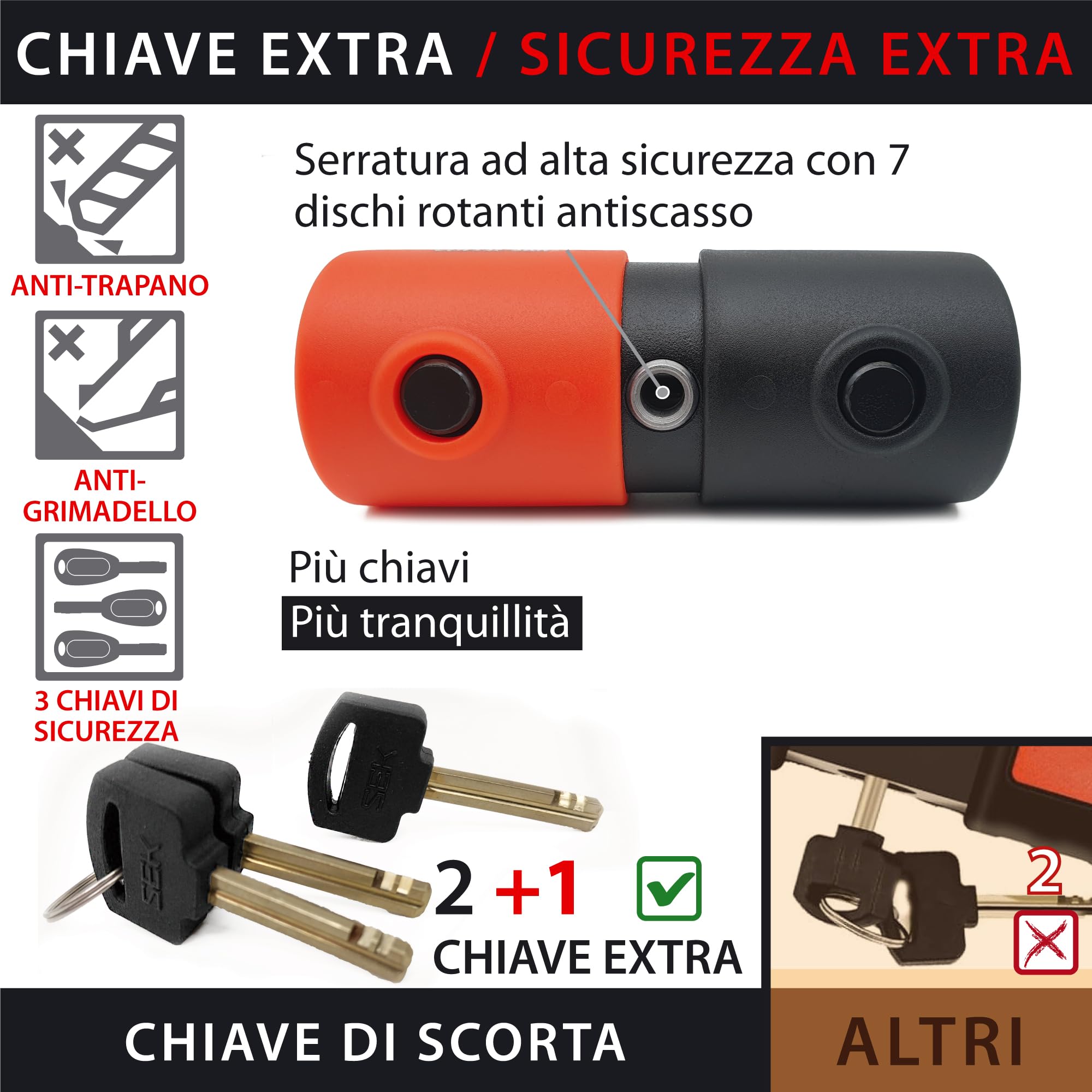 KRASER KR50100 Catena Moto Antifurto Blocco Disco Omologato SRA Set Mini U Solid Ø18, Incatenato 100 cm Ø13.5 Anelli, Multifunzione Alta Sicurezza Motociclo Motorino