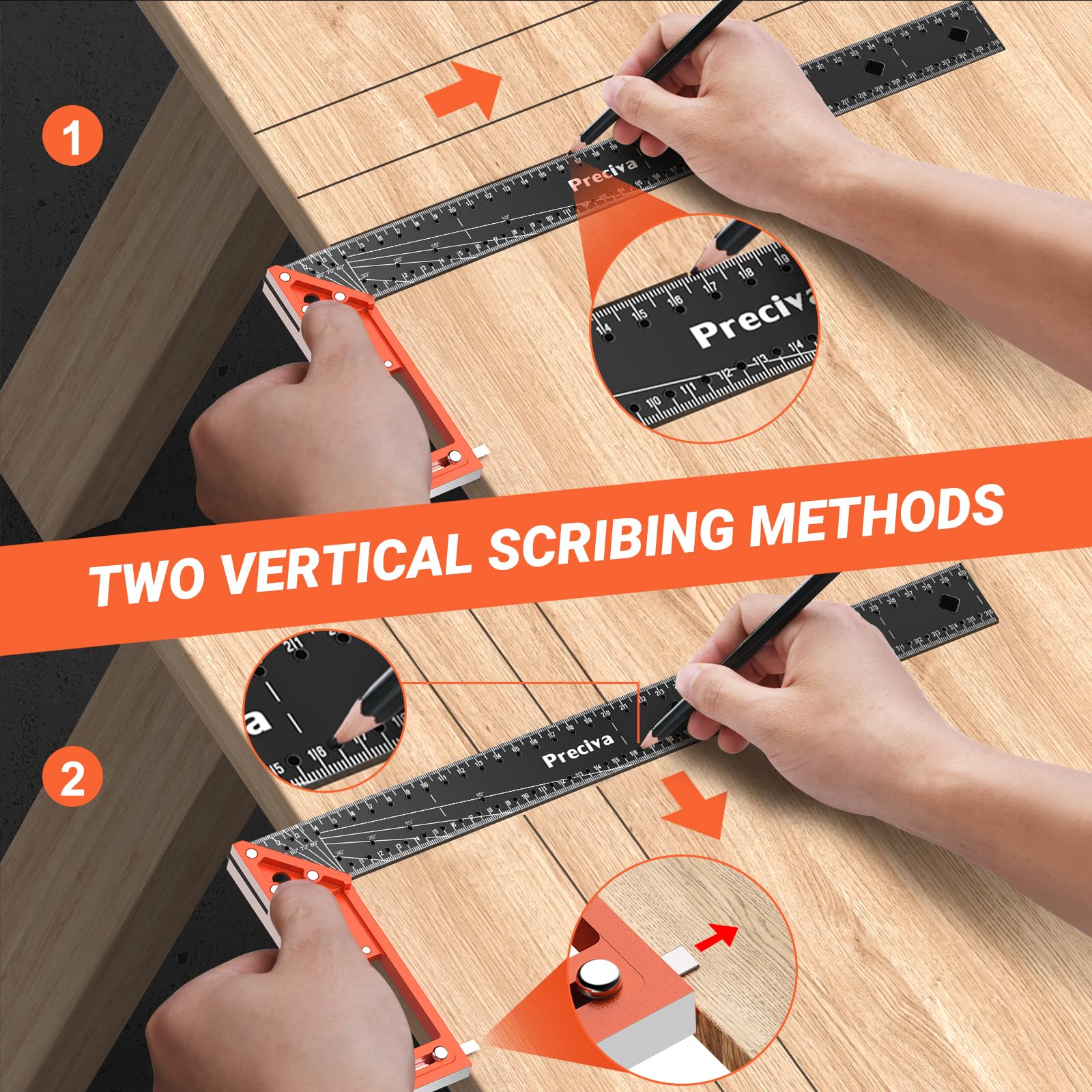Carpenter Square Tool, Preciva T-Squares 16Inch/400mm, Stainless Steel Angle Ruler - Image 2