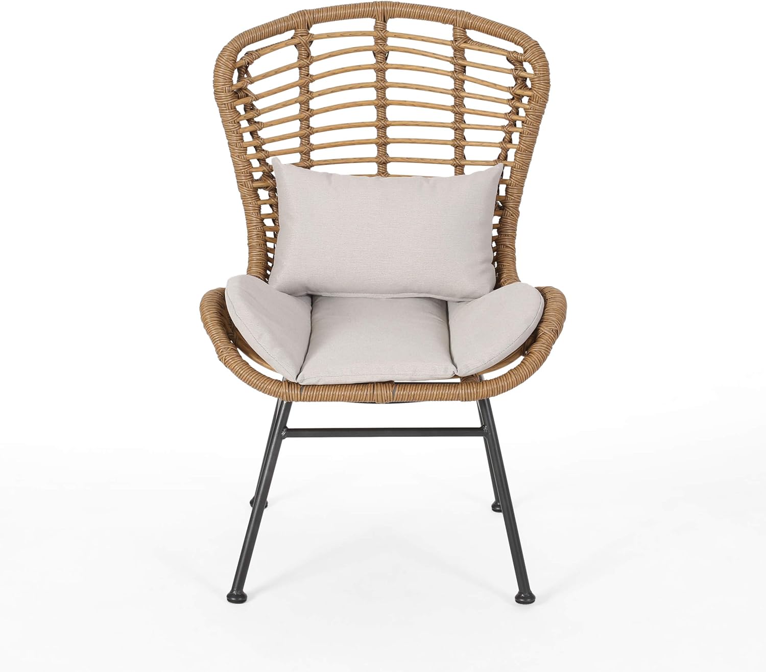Light Brown Faux Rattan Armless Patio Chairs with Beige Cushions