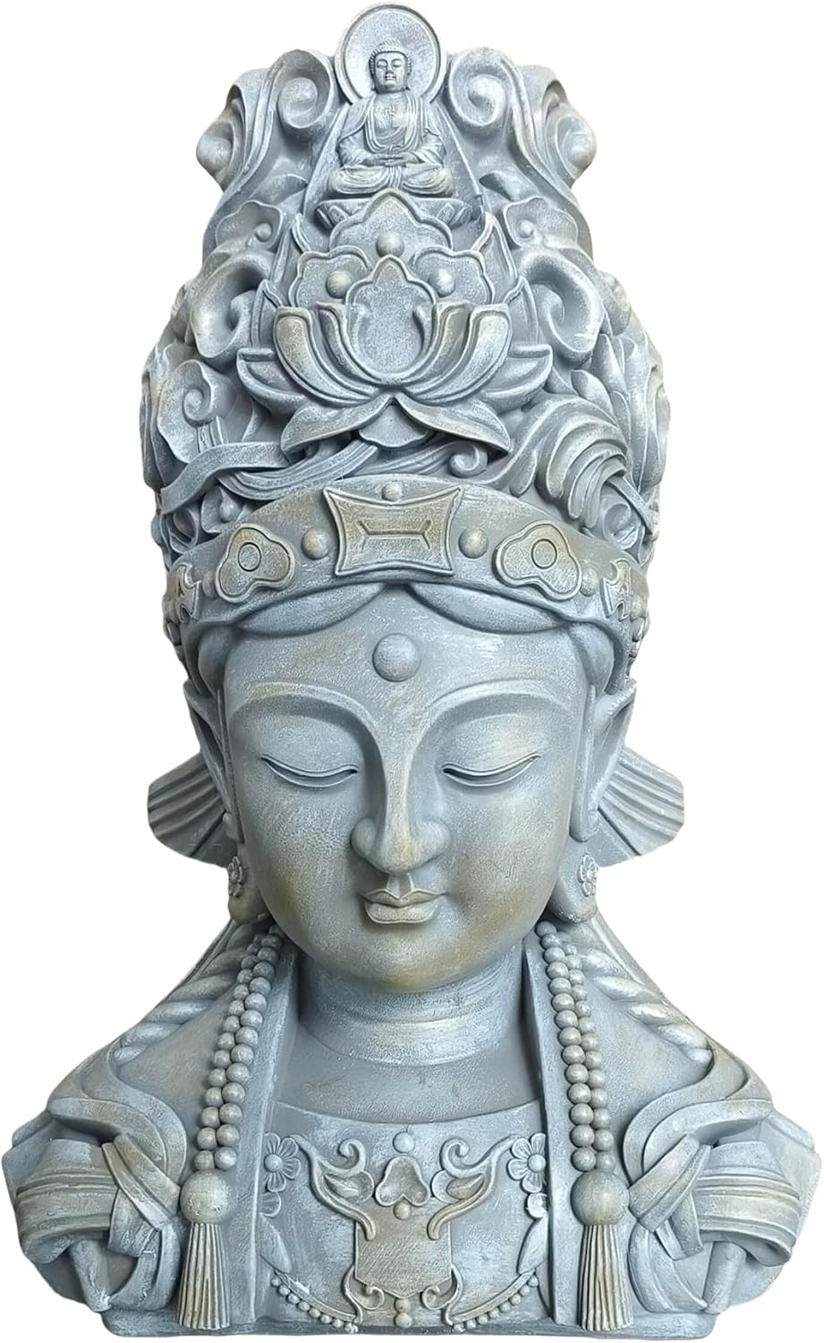 Relaxdays Buddha Bust, H x W x D: 44 x 32 x 21 cm, Zen Decoration for Living Room and Garden, Decorative Figure, Weatherproof, Frost-Proof, Light Grey