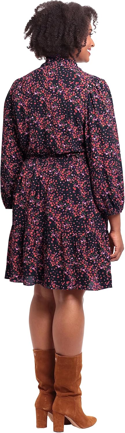 London Times Womens Stand Collar Tiered Dress with Smocking and Ruffle Details - Image 7