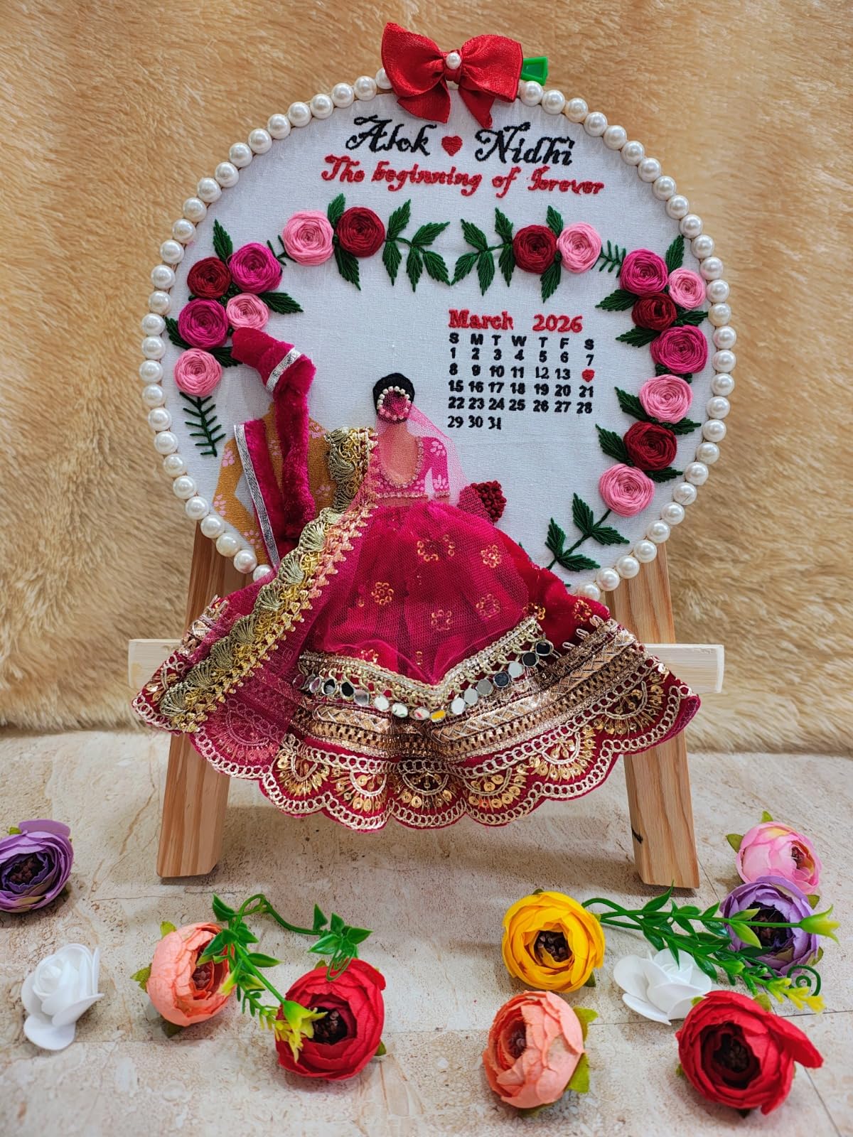 INFINITY CREATIONS Personalized Wedding Embroidery Hoop Frame with Custom Names & Date, Handmade Bridal Keepsake Gift, Anniversary & Engagement Décor-image-34