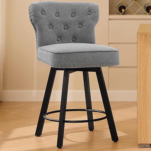 Miniatura 31 de Taburetes de bar de altura de mostrador, taburetes retro para cocina, taburete de bar giratorio con base de metal ajustable, taburete de cuero Negro