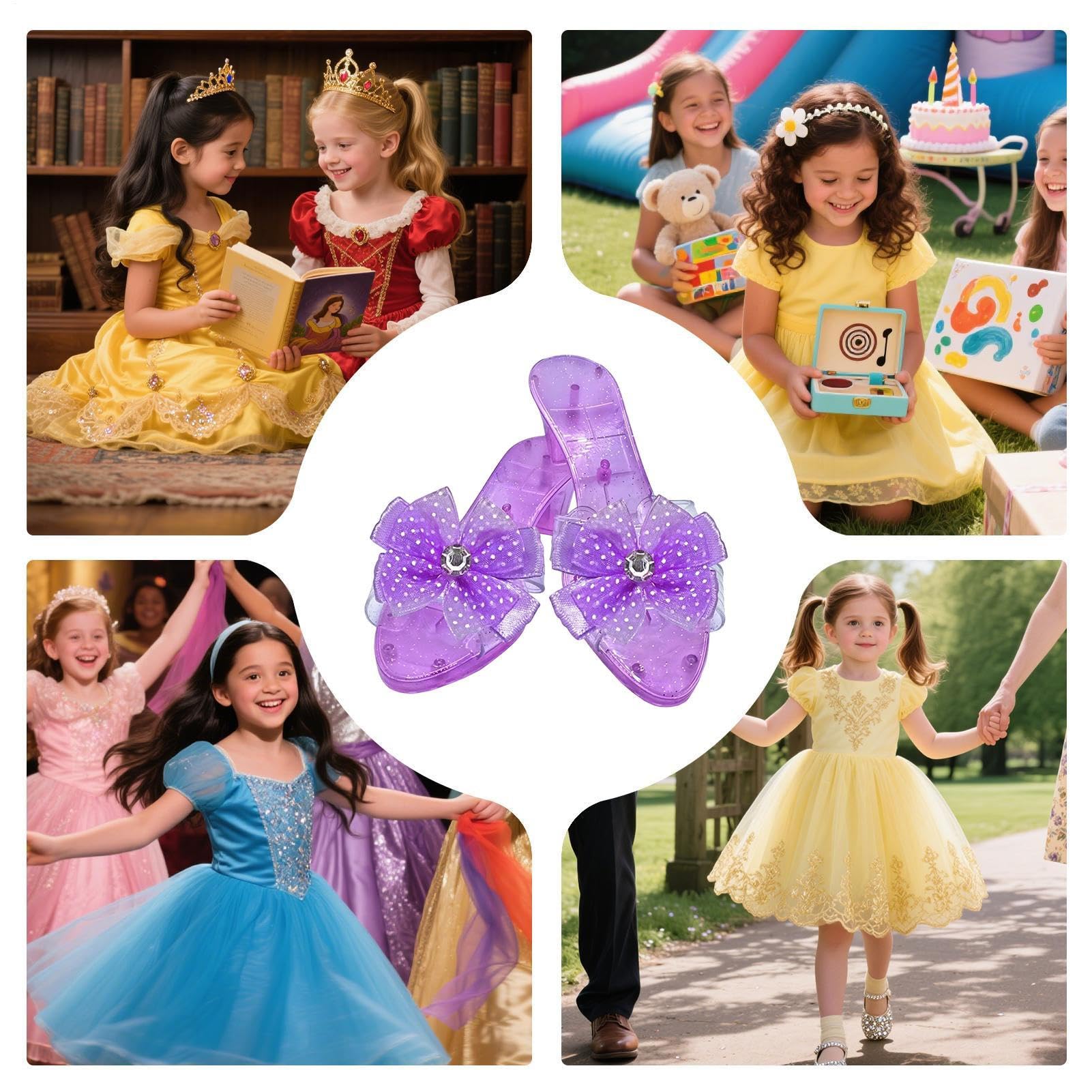 Sandali con tacco alto per bambini, accessori per costume di cristallo, sandali con fiocco, per giocare con tacchi alti per bambini, per vestire la principessa fingere di giocare a Natale