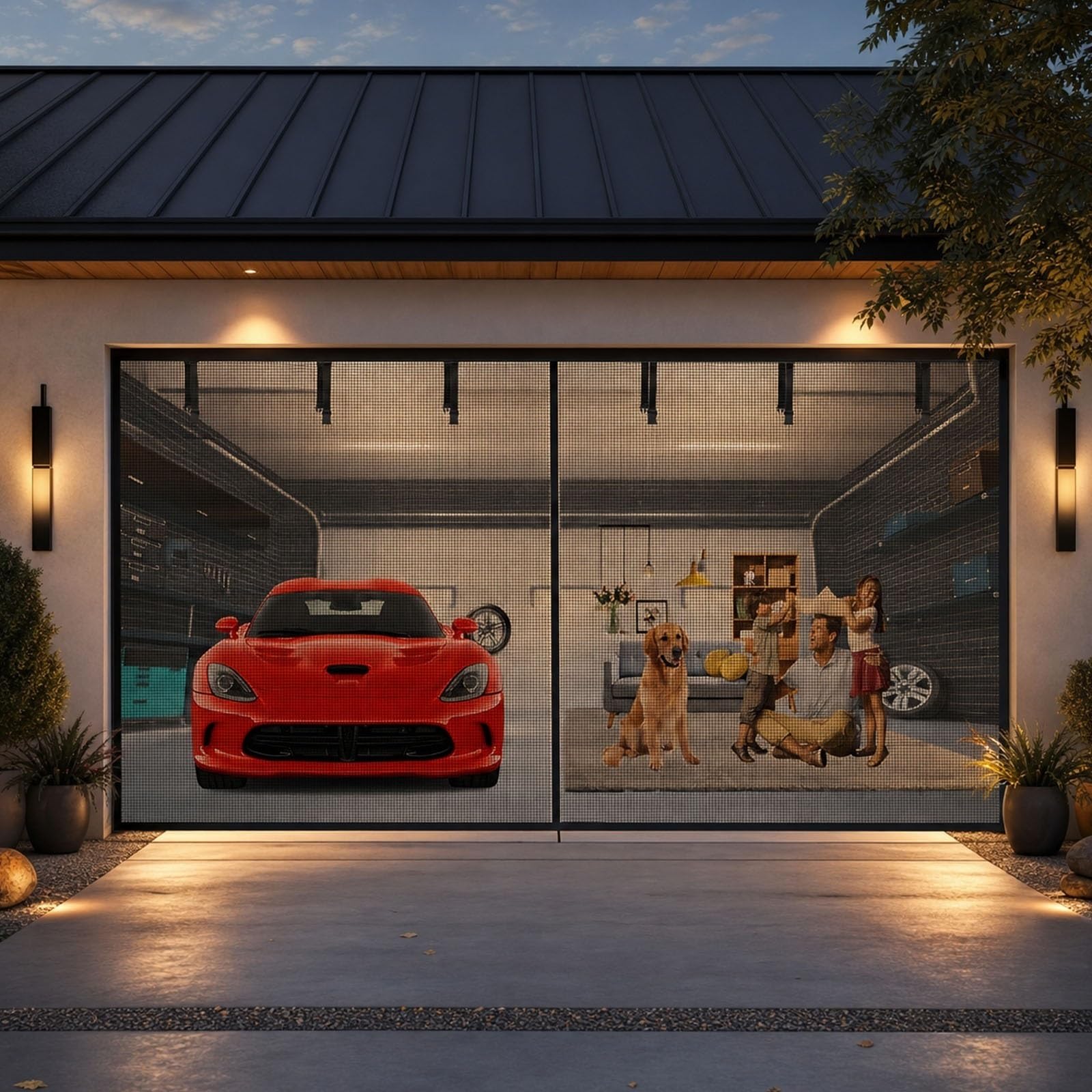 Nrqcjm Black Door Fly Screen Magnetic, Heavy Duty Retractable Fiberglass Mesh Garage Door Curtain For Garage Patio Garden Shed With Strong Magnetic Closure, Hands Free Self-Sealing(,250X230cm)