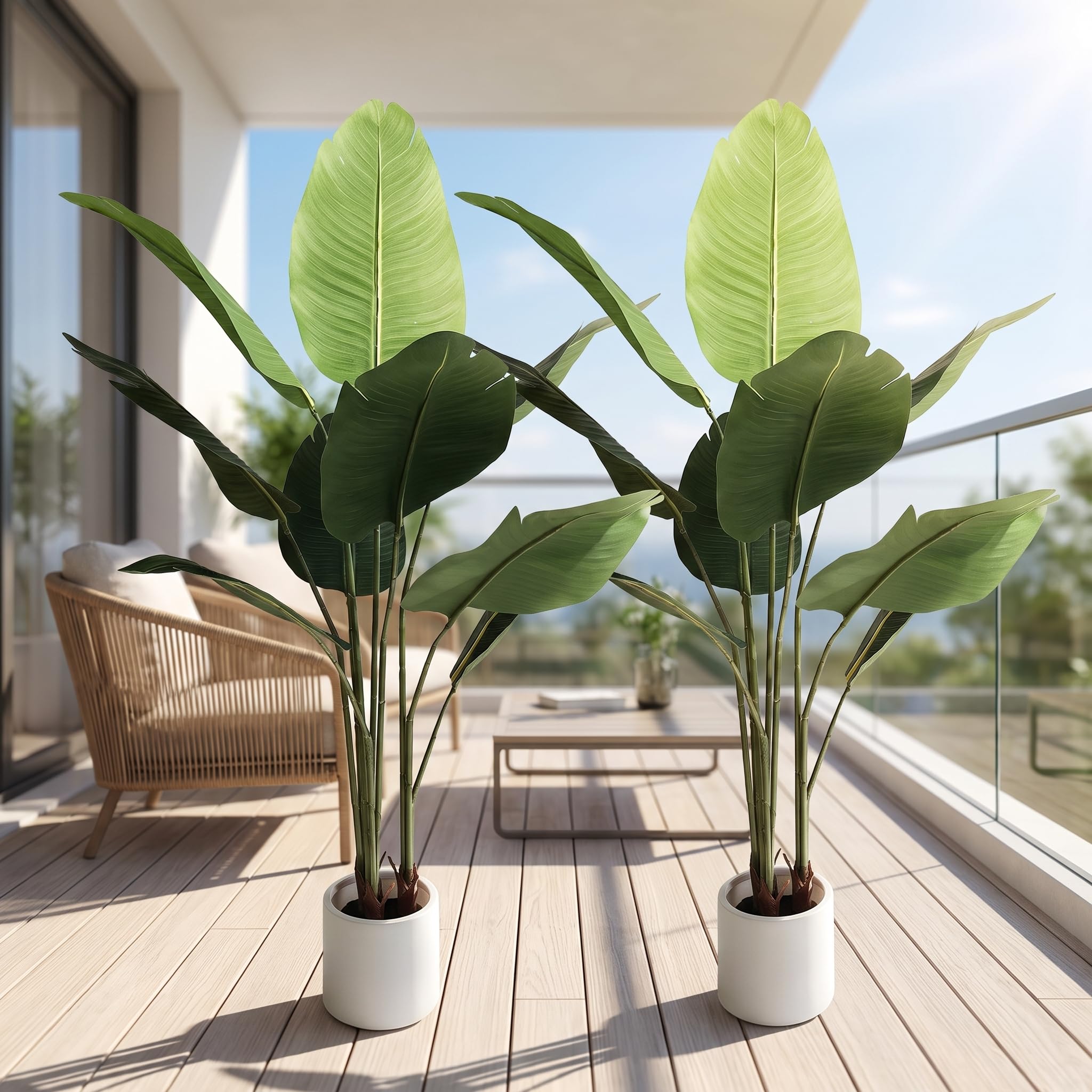 BEAUTYPEAK Groß Künstliche Paradiesvogel Pflanze Faux Bananenblatt Baum für Home Decor
