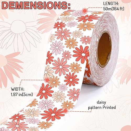Miniatura 2 de Cinta de embalaje activada por agua de margaritas, cinta autoadhesiva con estampado de flores bohemias, cinta de envío para pequeñas empresas,