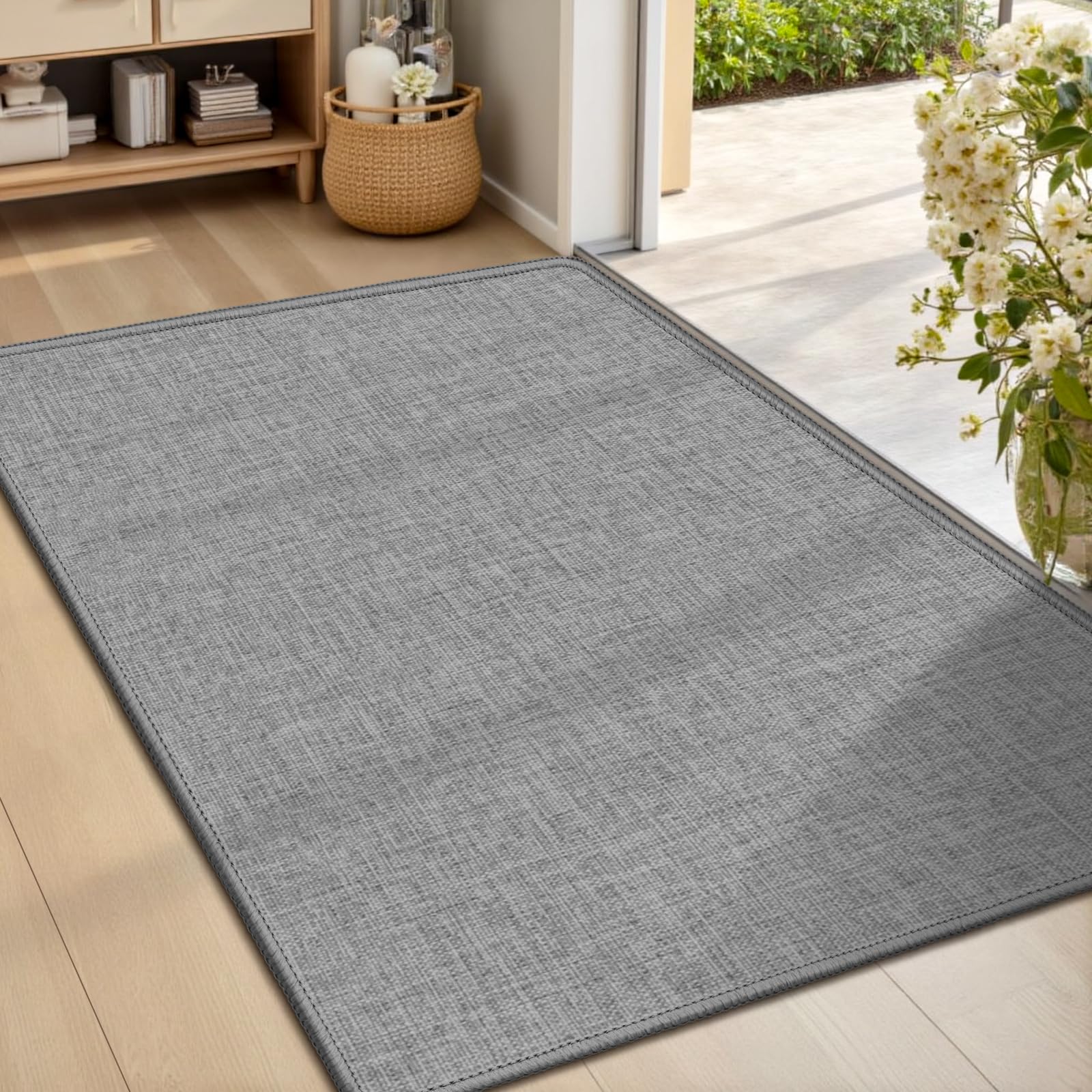 LEKEEPGO Ultra Thin Indoor Door Mat 24"x36", Low-Profile Door Mat Indoor Entrance, Non Slip Rubber Backing Inside Doormat Washable Welcome Front Entryway Dirt Trapper Entry Mat, Grey