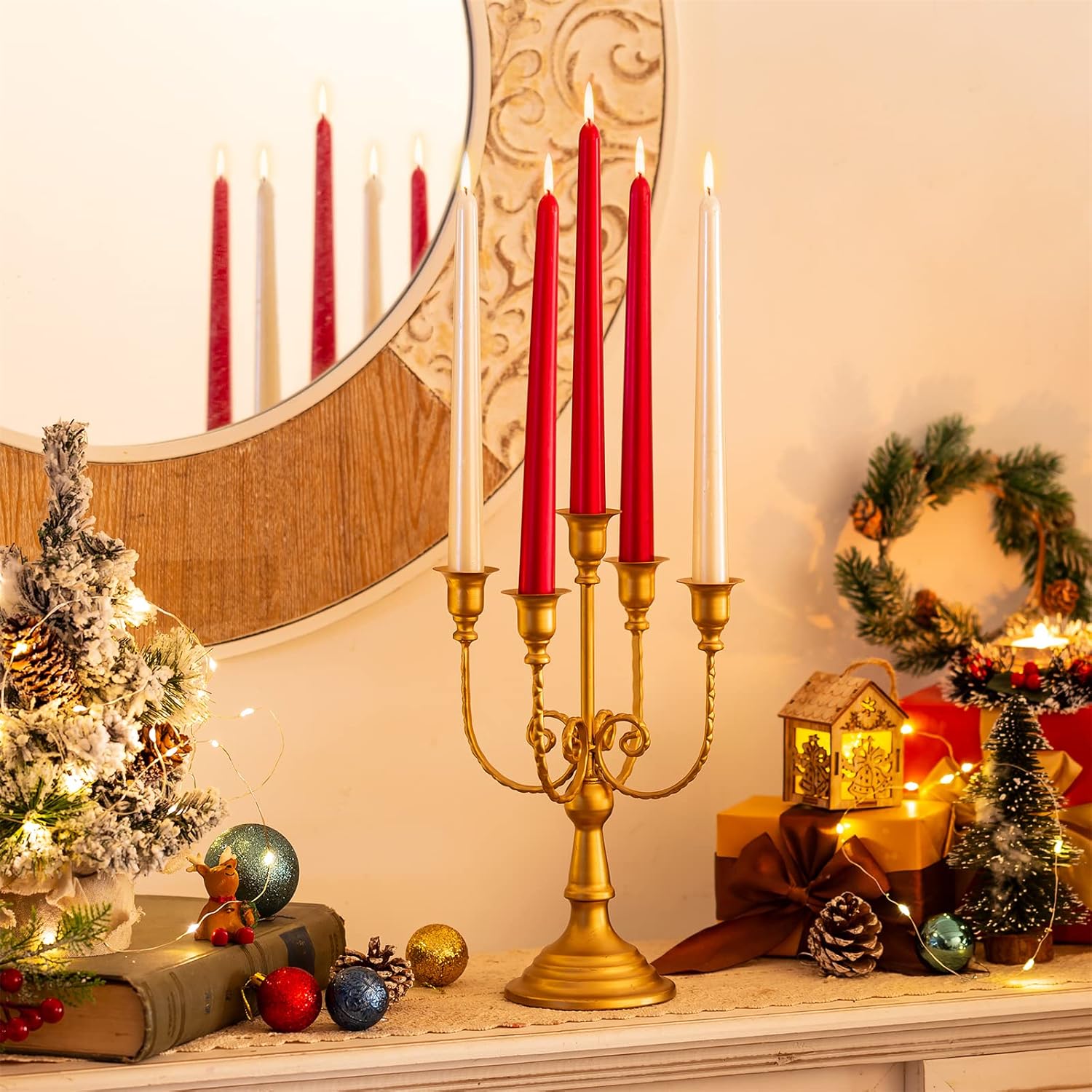 Sziqiqi Candelabra Candle Holder Gold Set of 2-5-stem Metal Candlestick Holders for Taper Candles for Centerpieces Table Wedding Birthday Fireplace Christmas Decor - Image 2