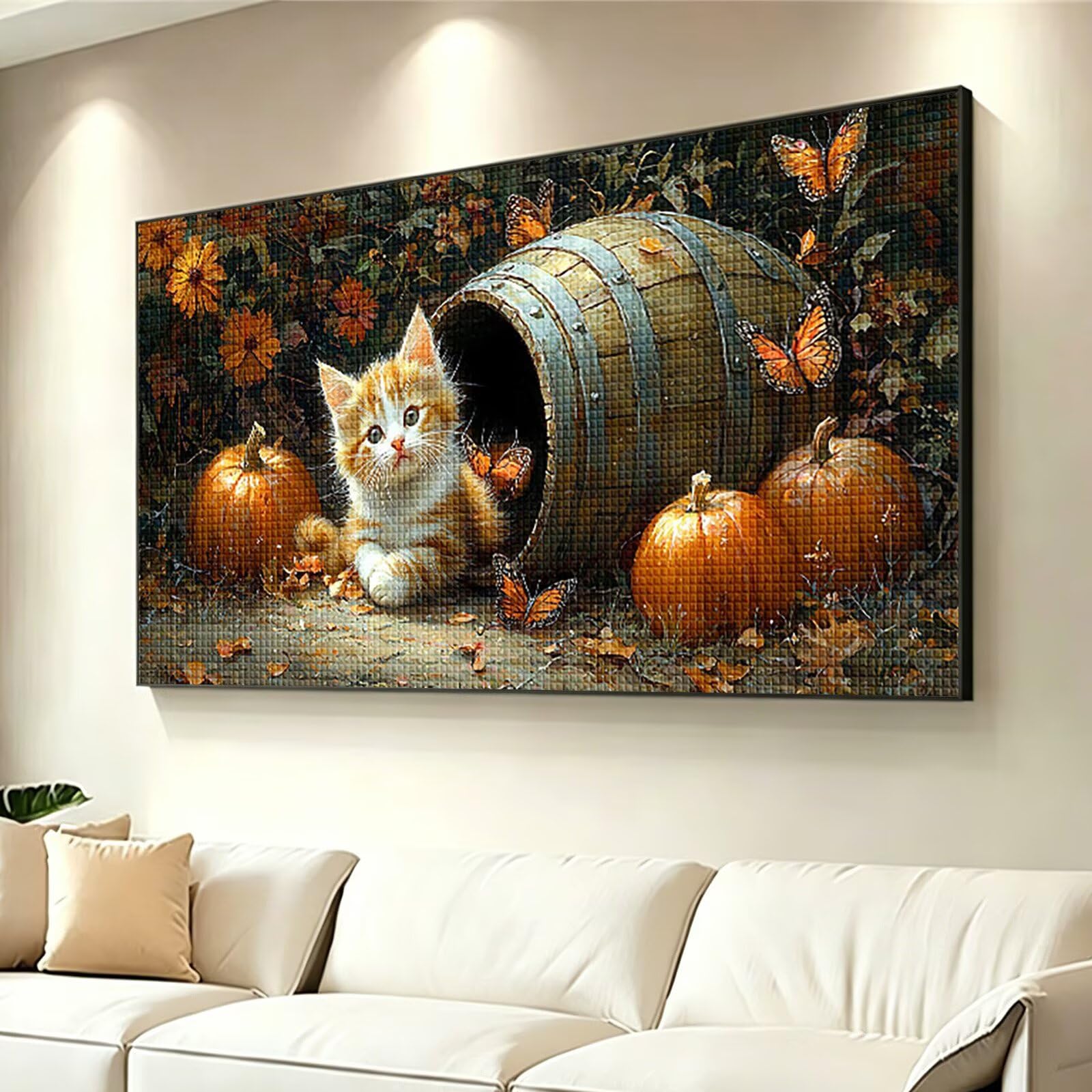 Diamond Painting Grande 160x80cm Gato Diamond Painting Adultos, DIY Mariposa Pintura de Diamante Manualidades Adultos, 5D Cuadrado Rhinestone Bordado Punto de Cruz para Home Decoration Regalo 0J-595