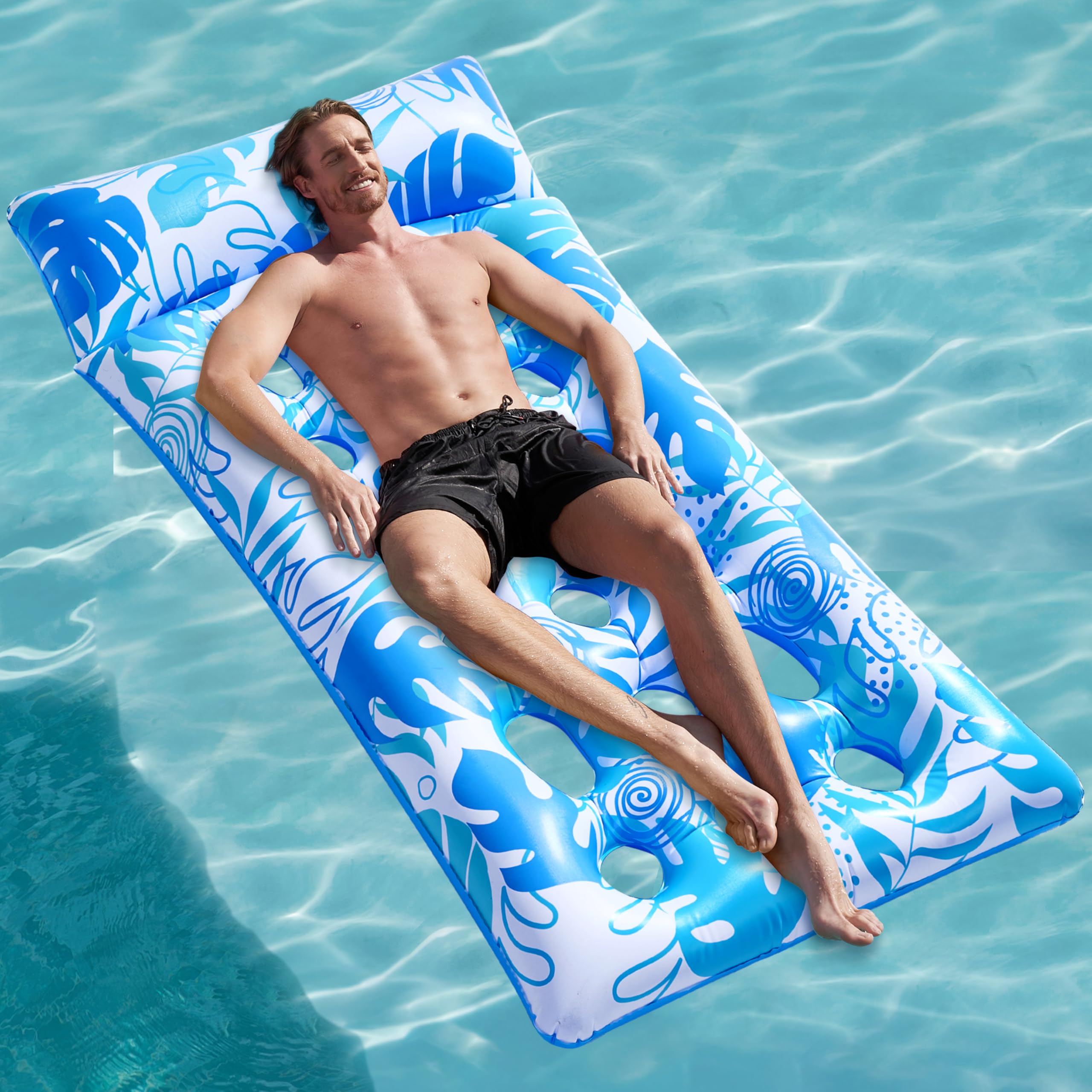Sloosh Inflatable Pool Float For Adults - Large Tanning Raft With Headrest & Cool Water Flow Vents