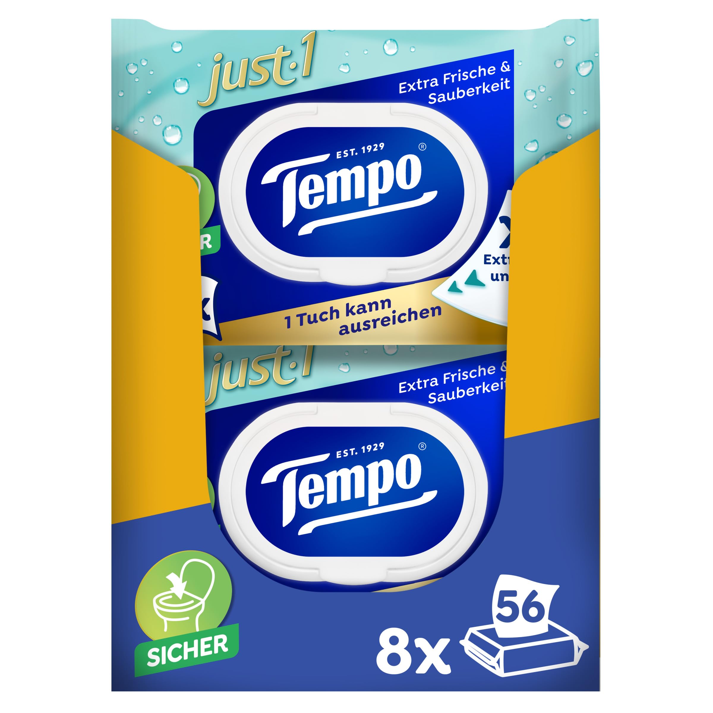 Tempo Feuchte Toilettentücher Just1, Premium, Übergroß, 56 Tücher pro Packung