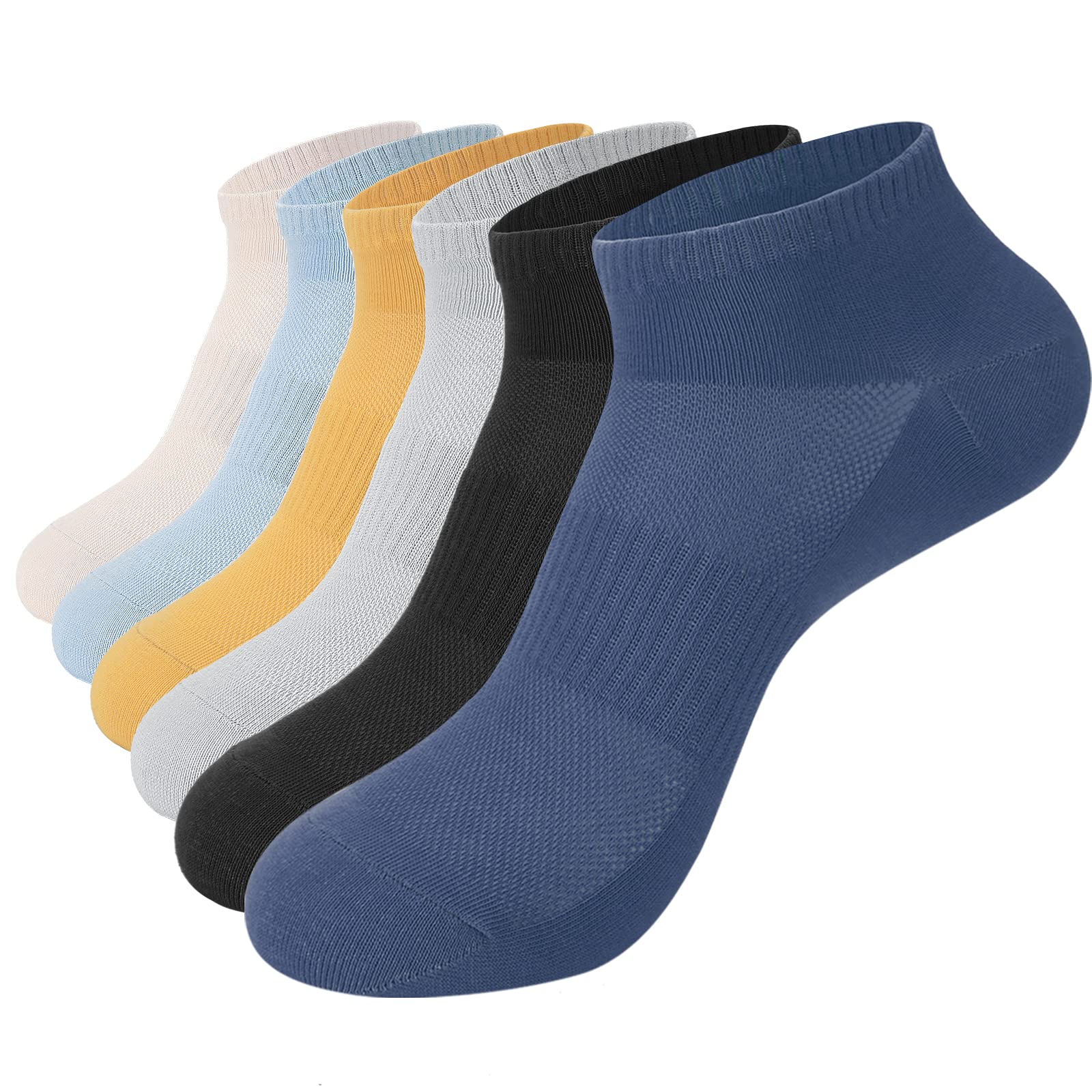 Niofind Trainer Socks for Men Women 4-8/9-11, 6 Pairs of Anti-pilling, Thin and Cool Ankle Socks for Summer, Anti Sweat Cotton Short Socks for Running Sports Walking