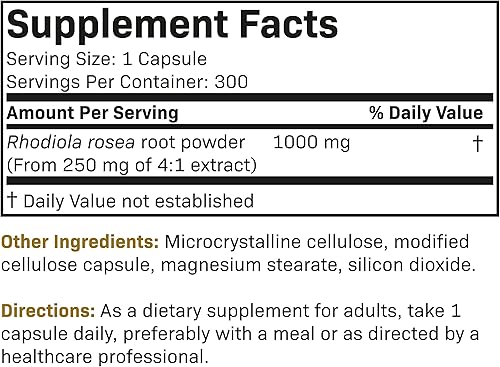 Miniatura 4 de Futurebiotics Rhodiola Rosea - Hierba adaptogénica de 1000 mg que apoya la salud cerebral, la energía, el estrés y el estado de ánimo, sin OMG, 300