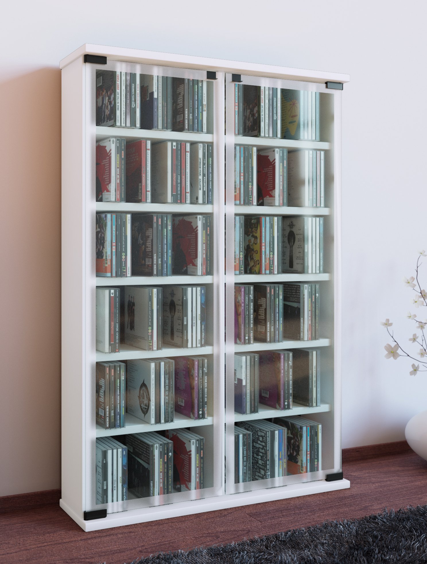 VCM Regal DVD CD Rack Medienregal Medienschrank Aufbewahrung Holzregal Standregal Schrank Möbel Bluray Weiß "Galerie"