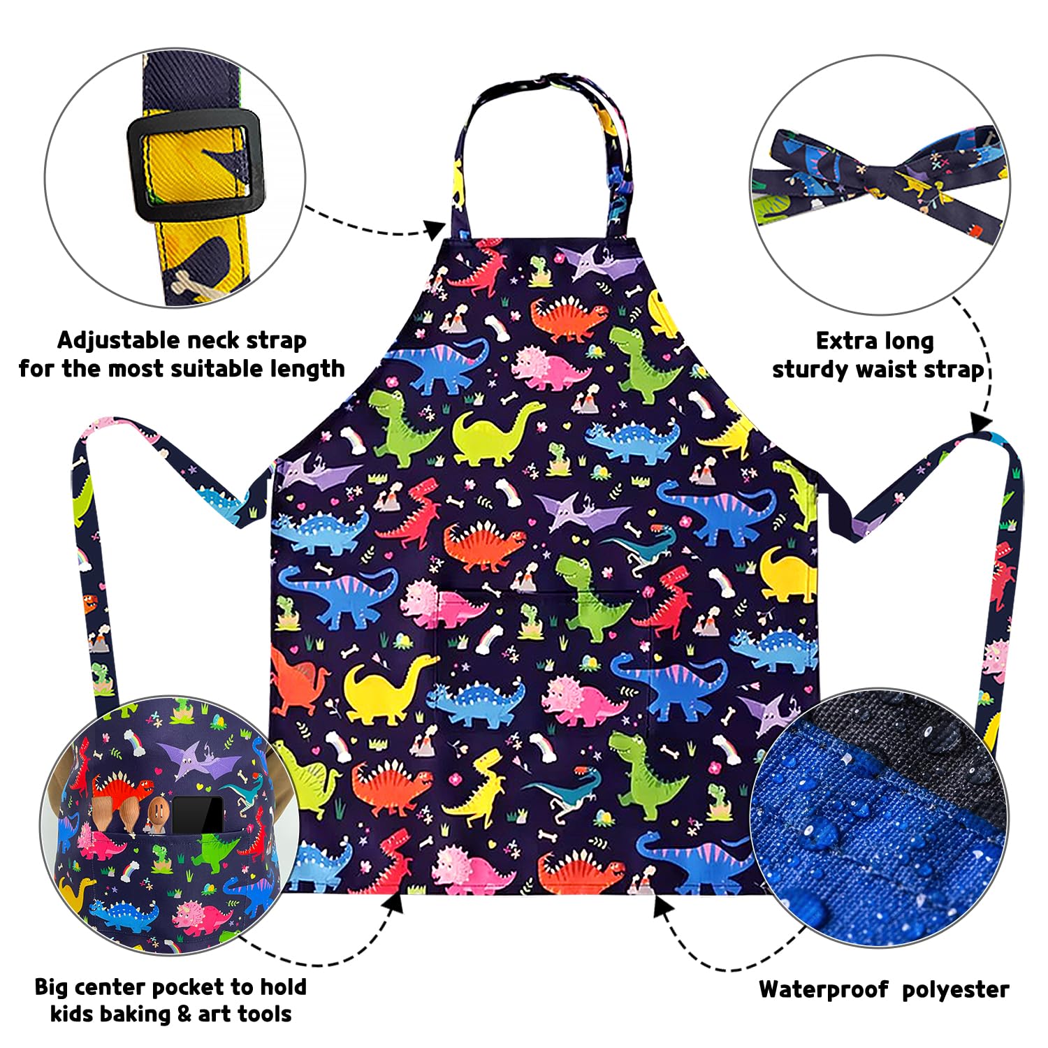 DECOWALL APS-202 Kids Apron 2 Pack, Dinosaurs - Image 2