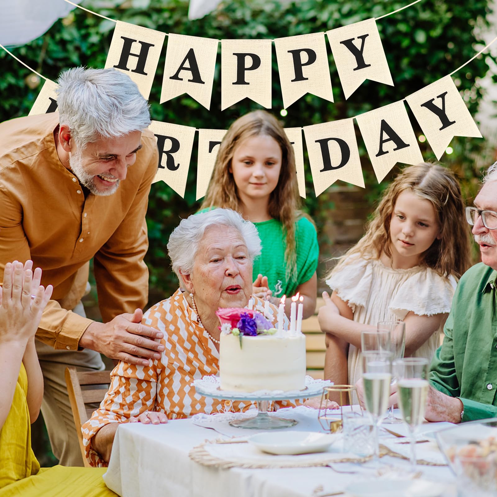 Happy Birthday Banner Aus Sackleinen – Wiederverwendbar, Schwarz Auf Beige, Rustikale Party-Deko