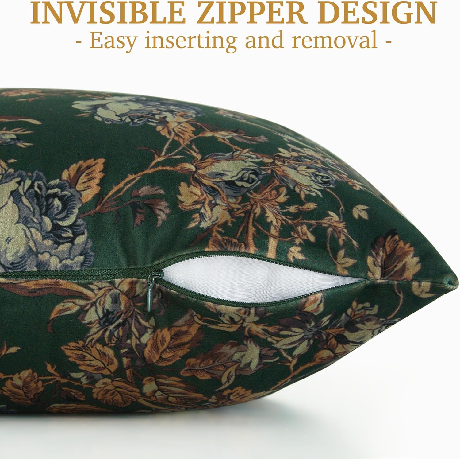 StangH Super Soft Floral Velvet Body Pillow Cover, Retro Green Printed Pillowcase with Zipper Closure Warm Cozy Home Decoration for Bedroom Living Room Sofa, 20 x 54 inches, 1 Piece