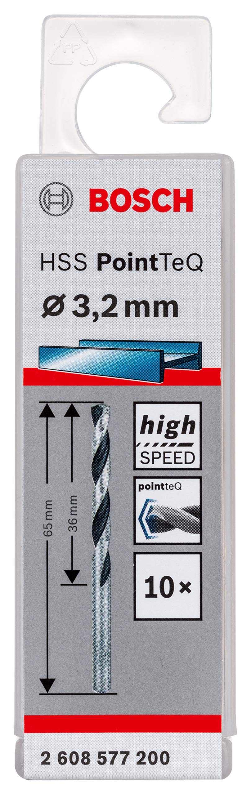 Bosch Professional 10-piece PointTeQ HSS Twist Drill Bit (for Metal, 3.2 x 36 x 65 mm, Drill Driver Accessories)
