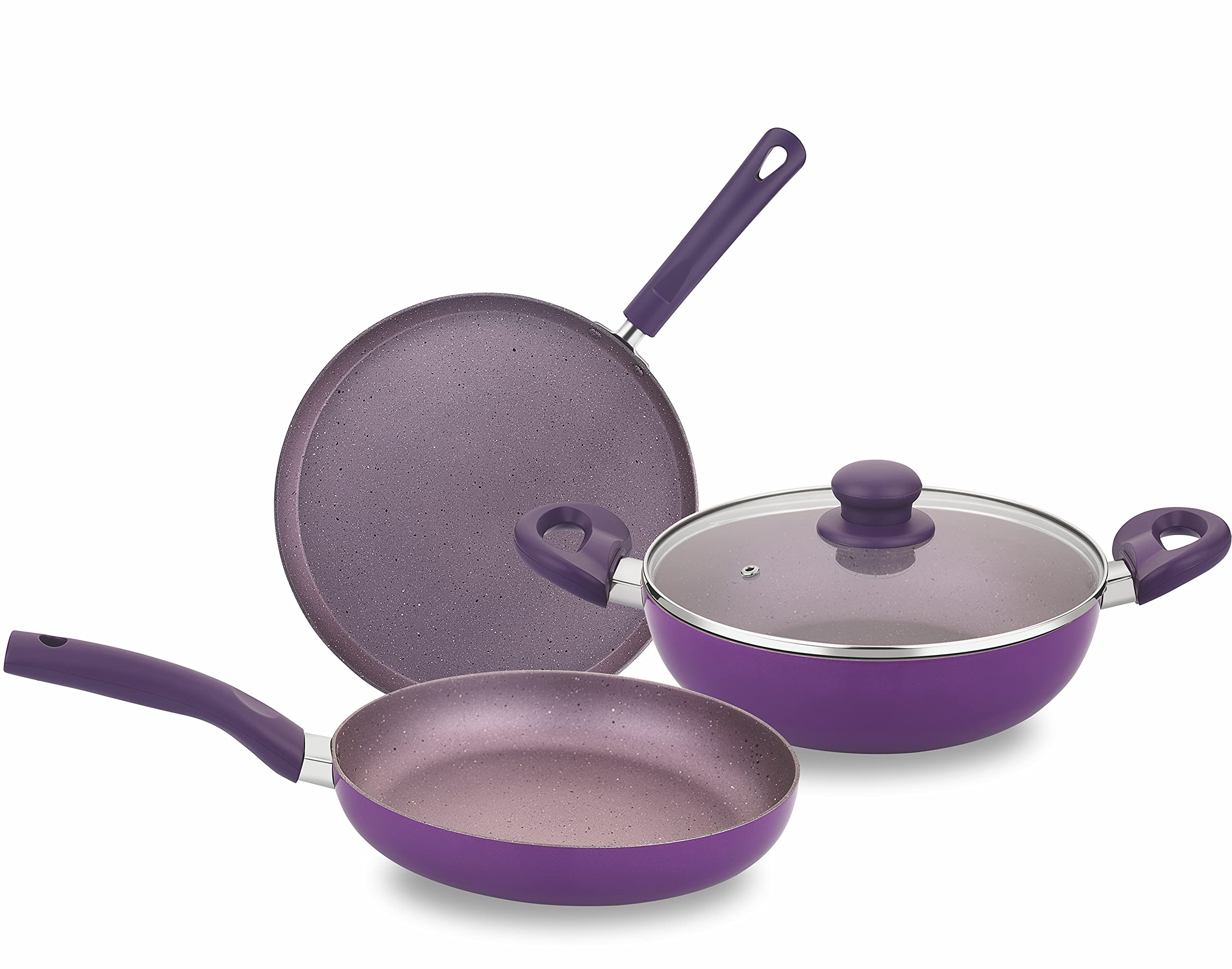Buy Bergner Vega NonStick 4PcCookware Set (Kadhai with Tempered Glass